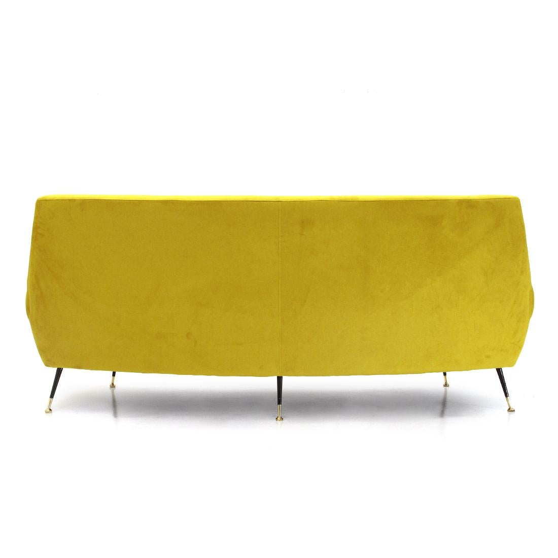 3-Seat Sofa in Yellow Ocher Velvet, 1960s For Sale 3