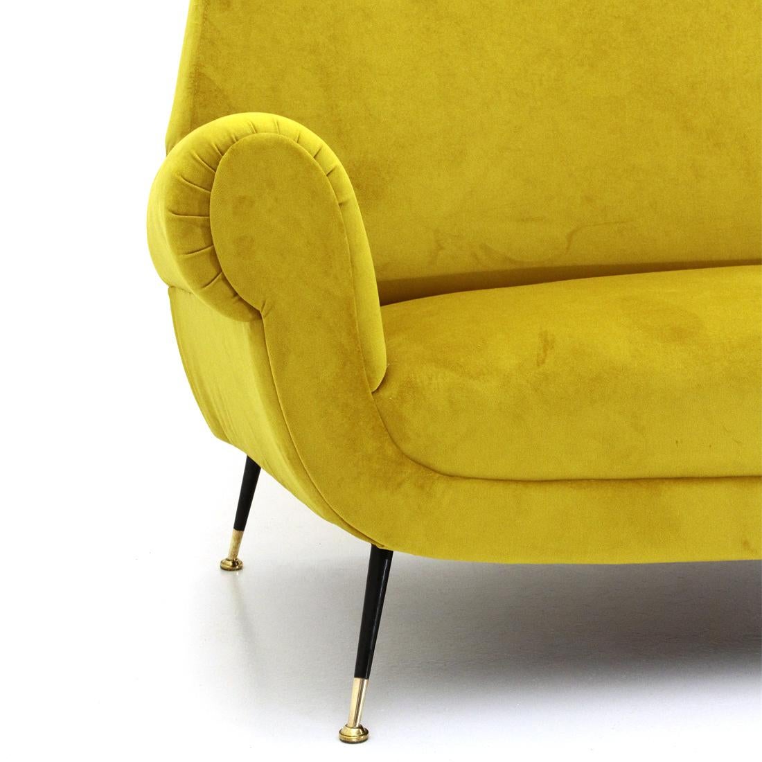3-Seat Sofa in Yellow Ocher Velvet, 1960s For Sale 4