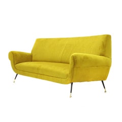 3-Seat Sofa in Yellow Ocher Velvet, 1960s