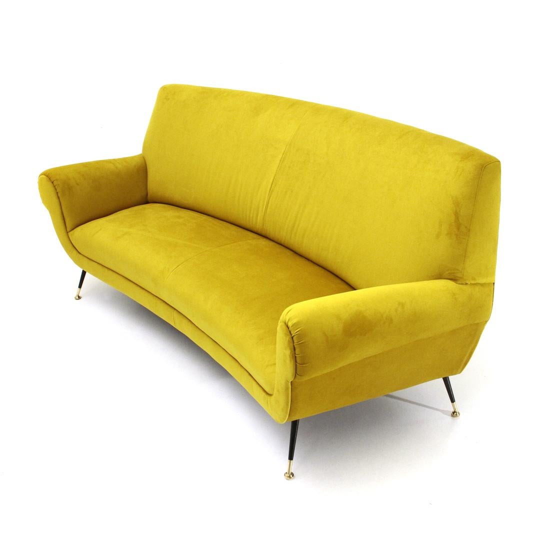 Mid-Century Modern 3-Seat Sofa in Yellow Ocher Velvet, 1960s For Sale