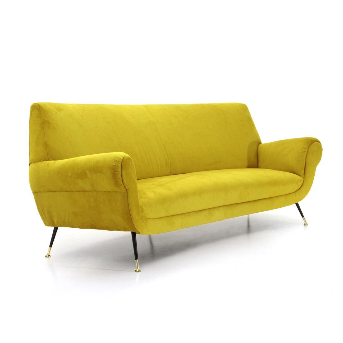 Italian 3-Seat Sofa in Yellow Ocher Velvet, 1960s For Sale