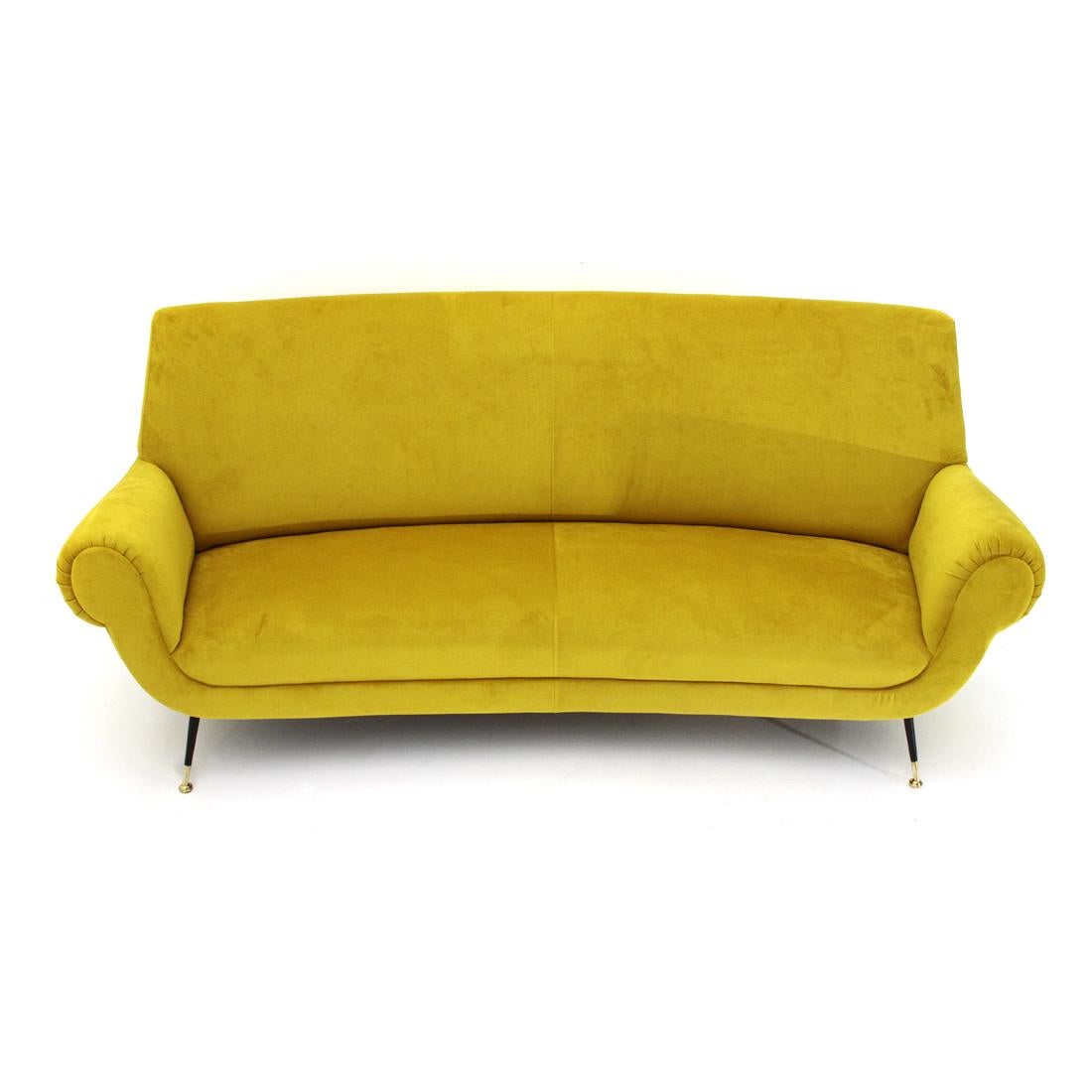 Mid-20th Century 3-Seat Sofa in Yellow Ocher Velvet, 1960s For Sale