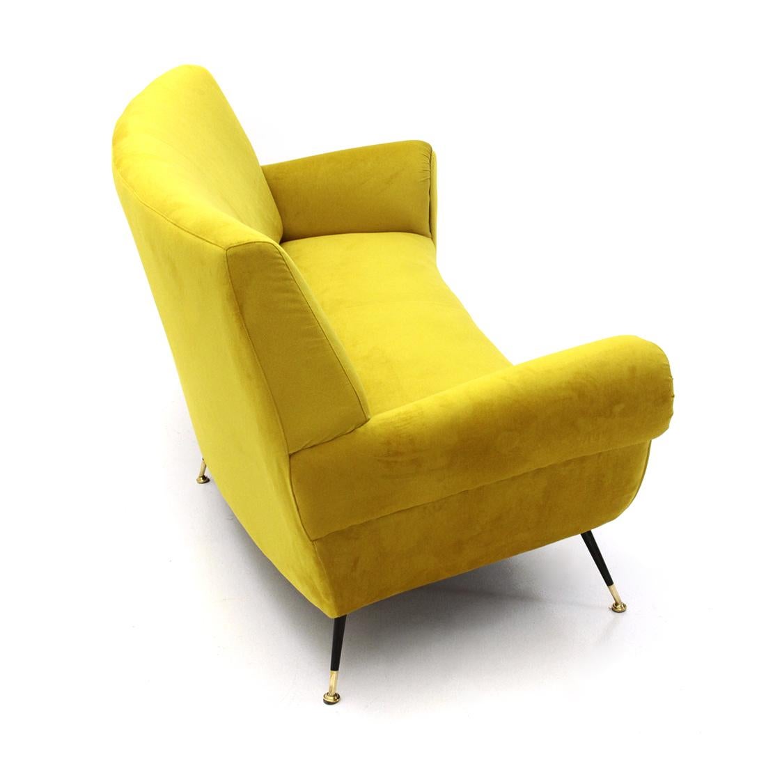 Metal 3-Seat Sofa in Yellow Ocher Velvet, 1960s For Sale