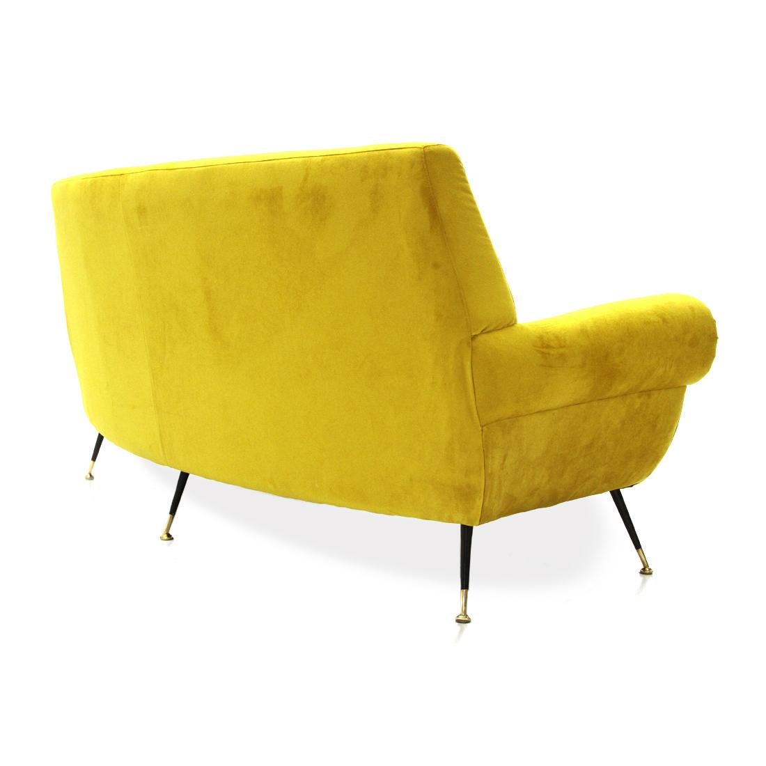 3-Seat Sofa in Yellow Ocher Velvet, 1960s For Sale 2