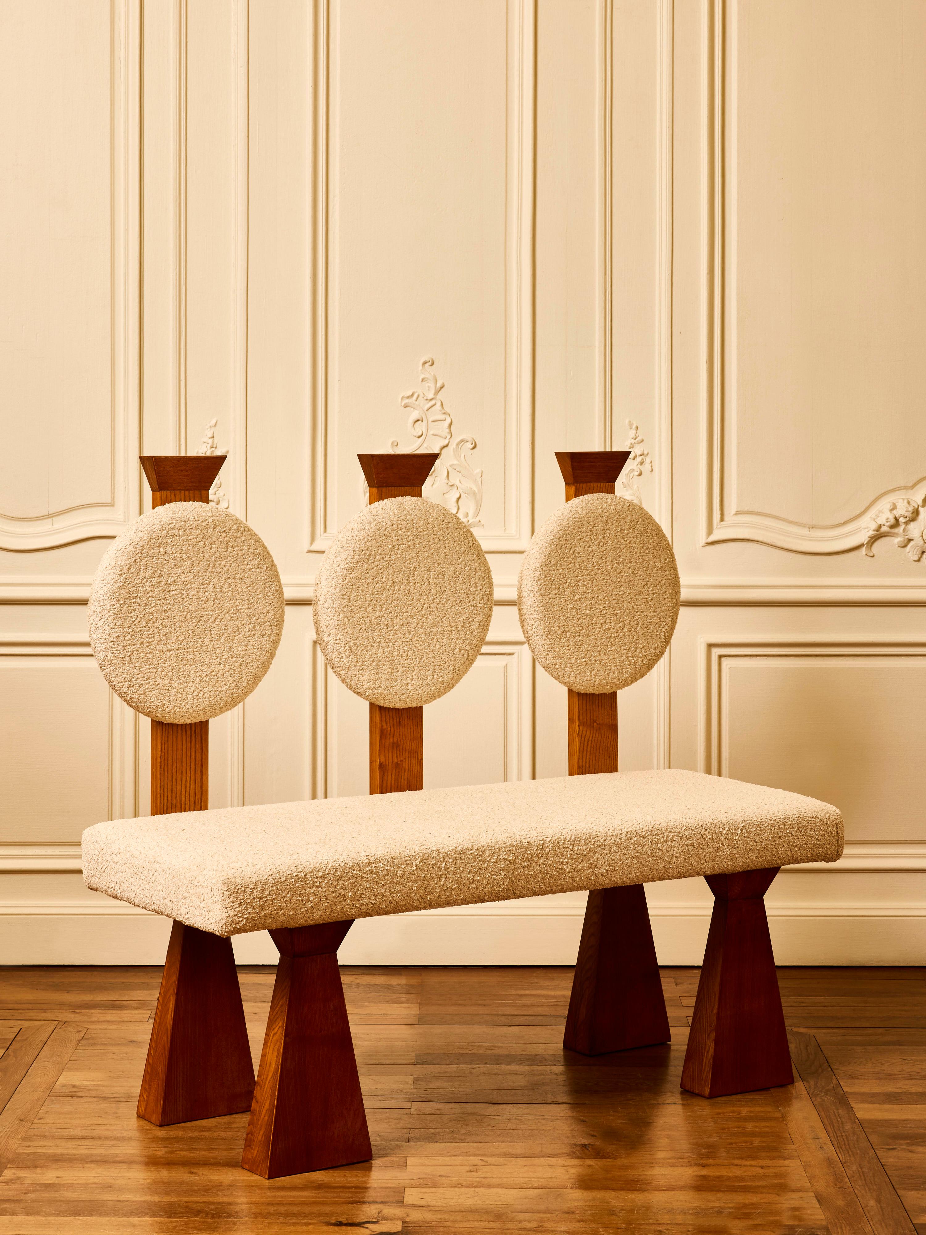 French 3 seating wooden bench by Studio Glustin For Sale