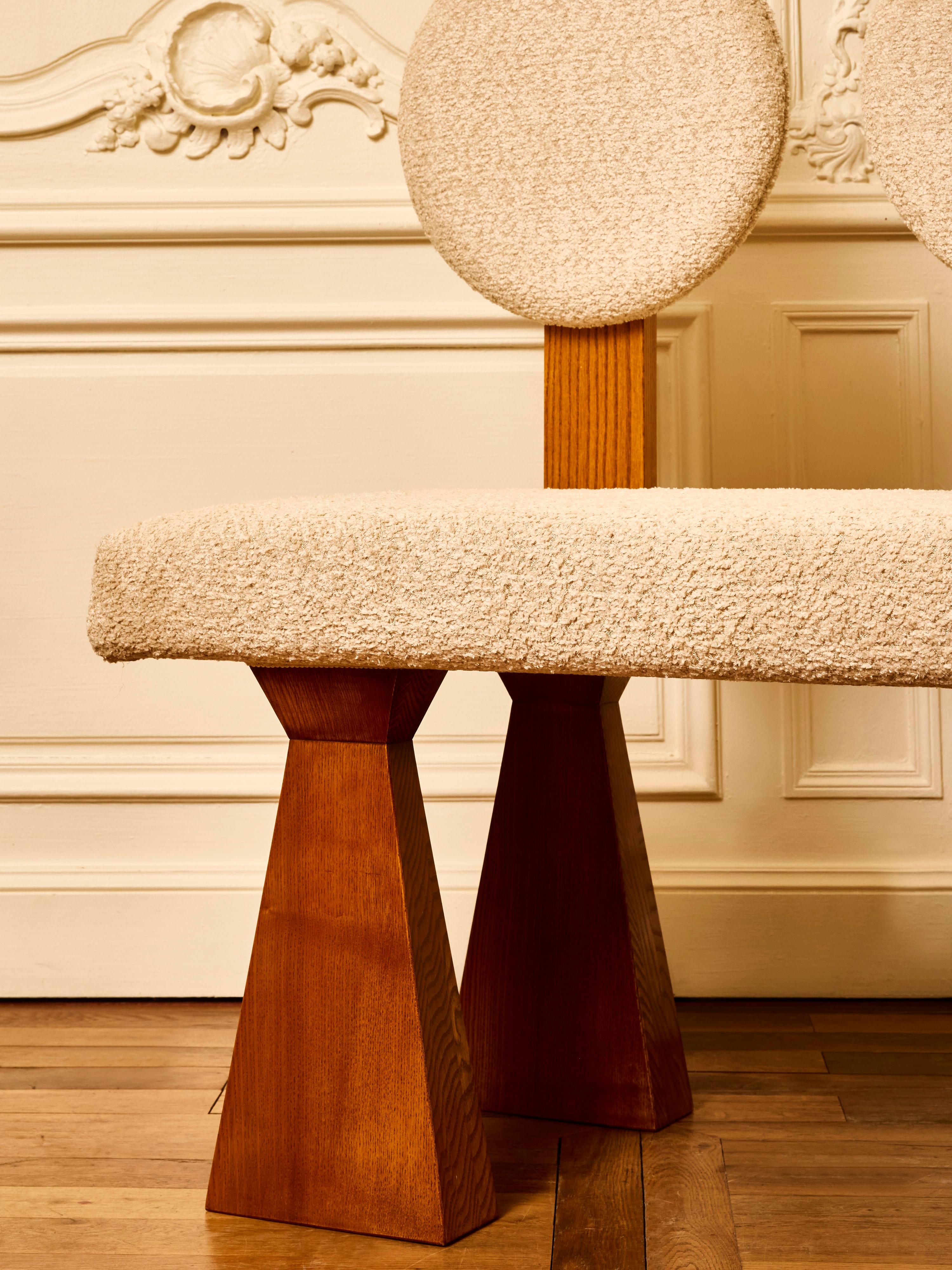 Fabric 3 seating wooden bench by Studio Glustin For Sale