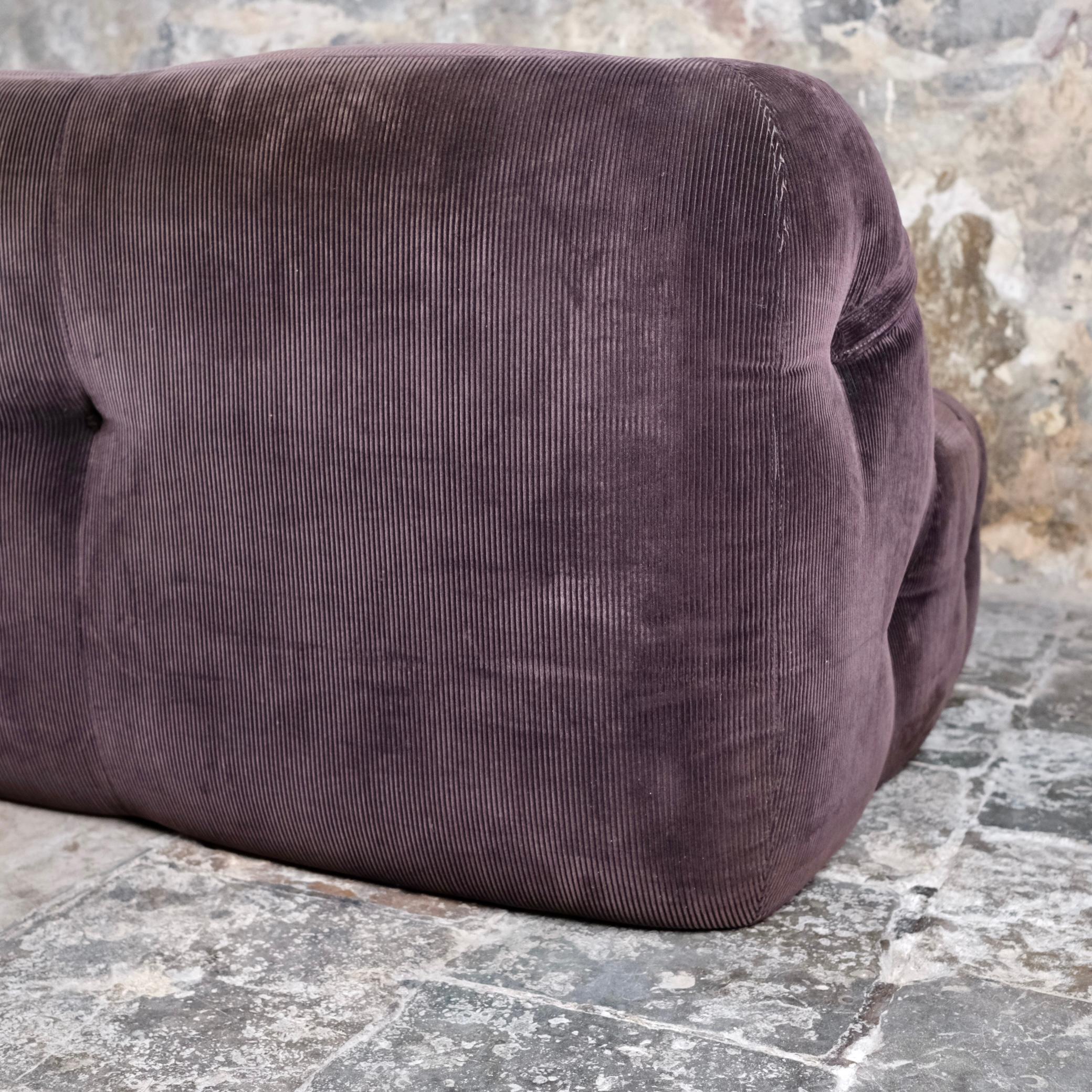 Sofá 3 plazas original de pana marrón de Ligne Roset, fabricado en Francia, años 70 7