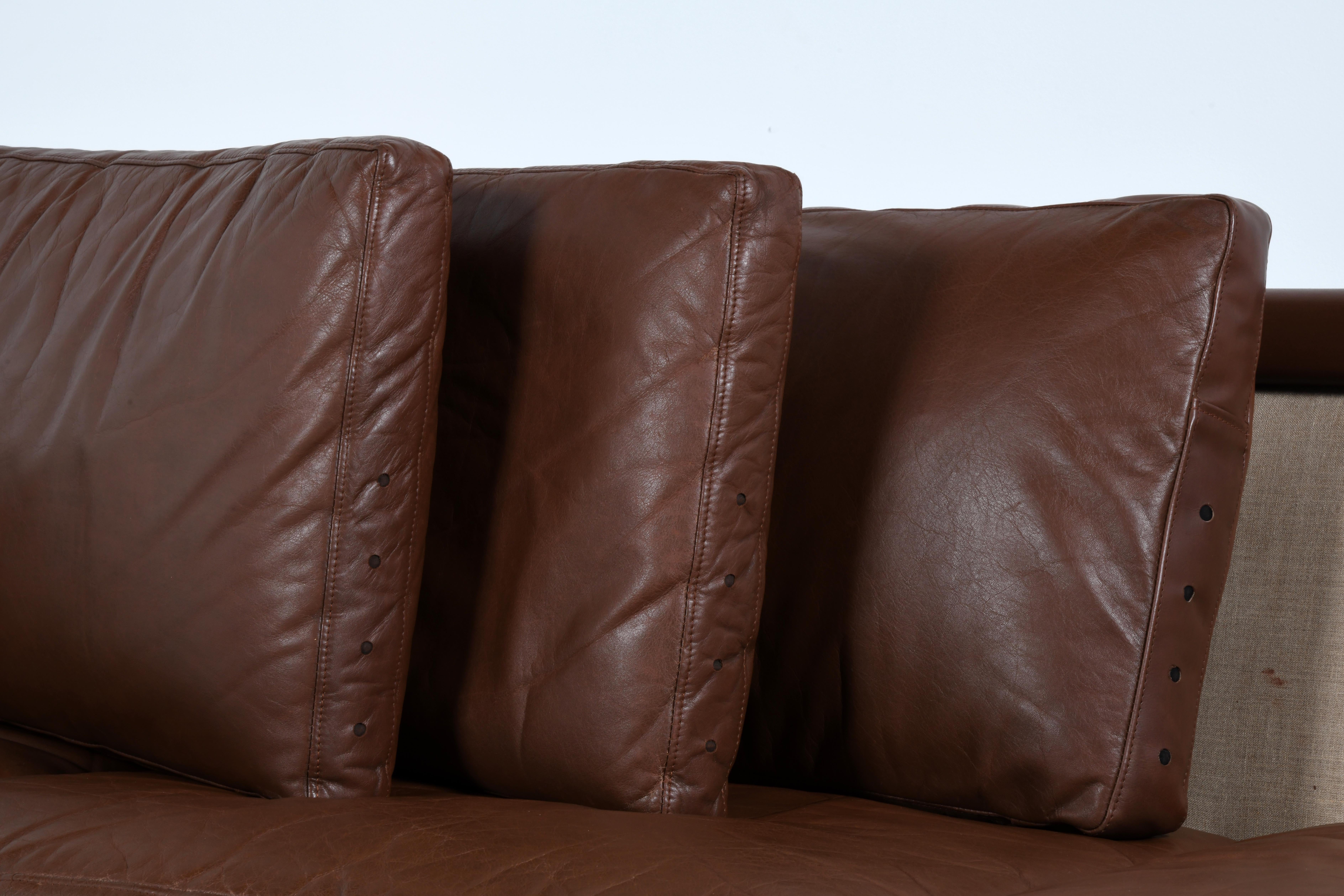 3 seats sofa brown leather JH 803 design by Hans Wegner for Johannes Hansen 70s 11