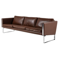 3 seats sofa brown leather JH 803 design by Hans Wegner for Johannes Hansen 70s