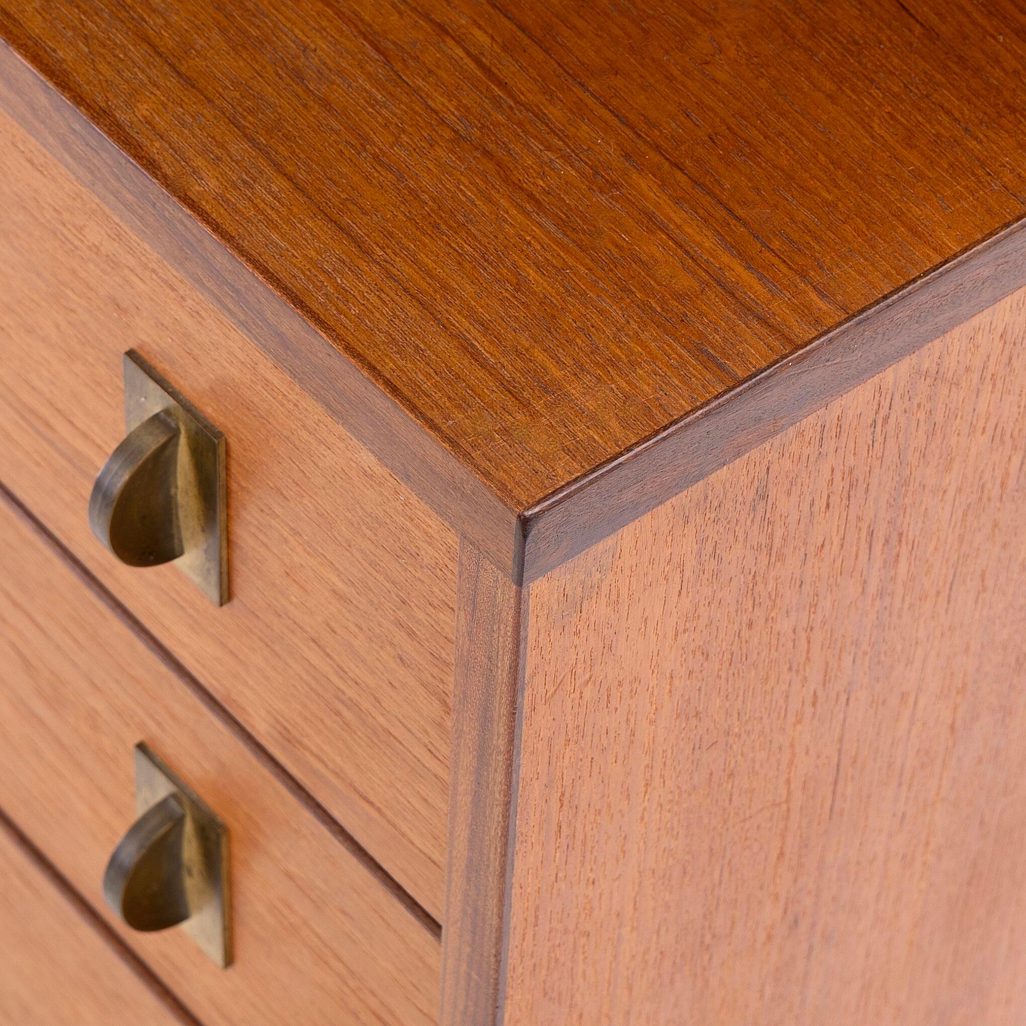 Hand-Crafted 3 section Danish Modular library / chest of drawers in teak with brass handles