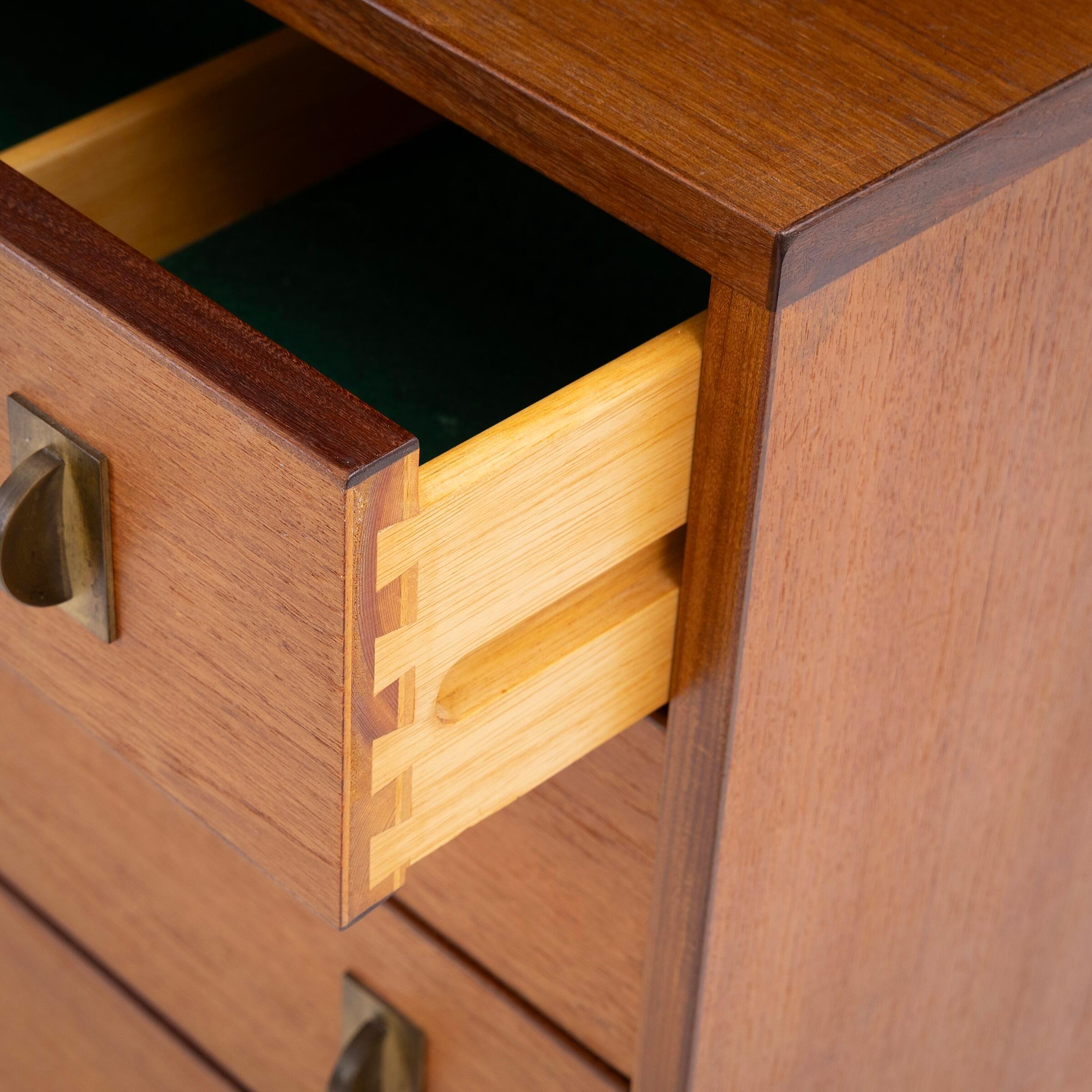 3 section Danish Modular library / chest of drawers in teak with brass handles 1