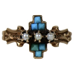 3 Seed Pearl & Turquoise Victorian Ring