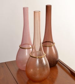 3 Seguso-Vasen aus mundgeblasenem Murano-Kunstglas in Gold, goldfarben infused rosa Pfirsich, Bronzefarbe, Italien
