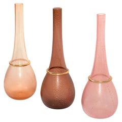 3 Seguso-Vasen aus mundgeblasenem Murano-Kunstglas in Gold, goldfarben infused rosa Pfirsich, Bronzefarbe, Italien