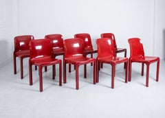 3 Selene Stacking Chairs by Vico Magistretti for Artemide in Dark Red