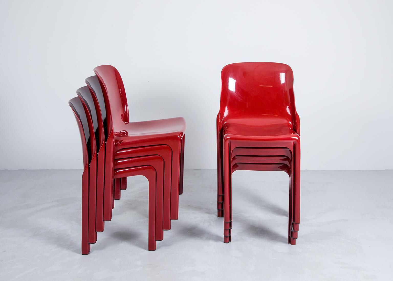Mid-20th Century 3 Selene Stacking Chairs by Vico Magistretti for Artemide in Dark Red For Sale