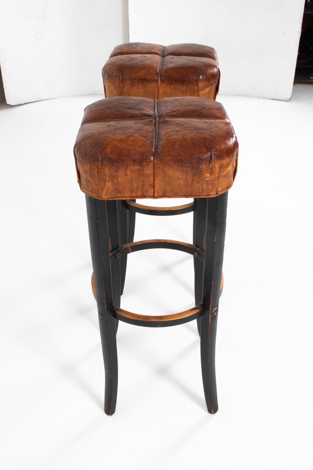 (3) Set of Beech and Leather Stools In The Style of Michael Thonet, C. 1930'S For Sale 4