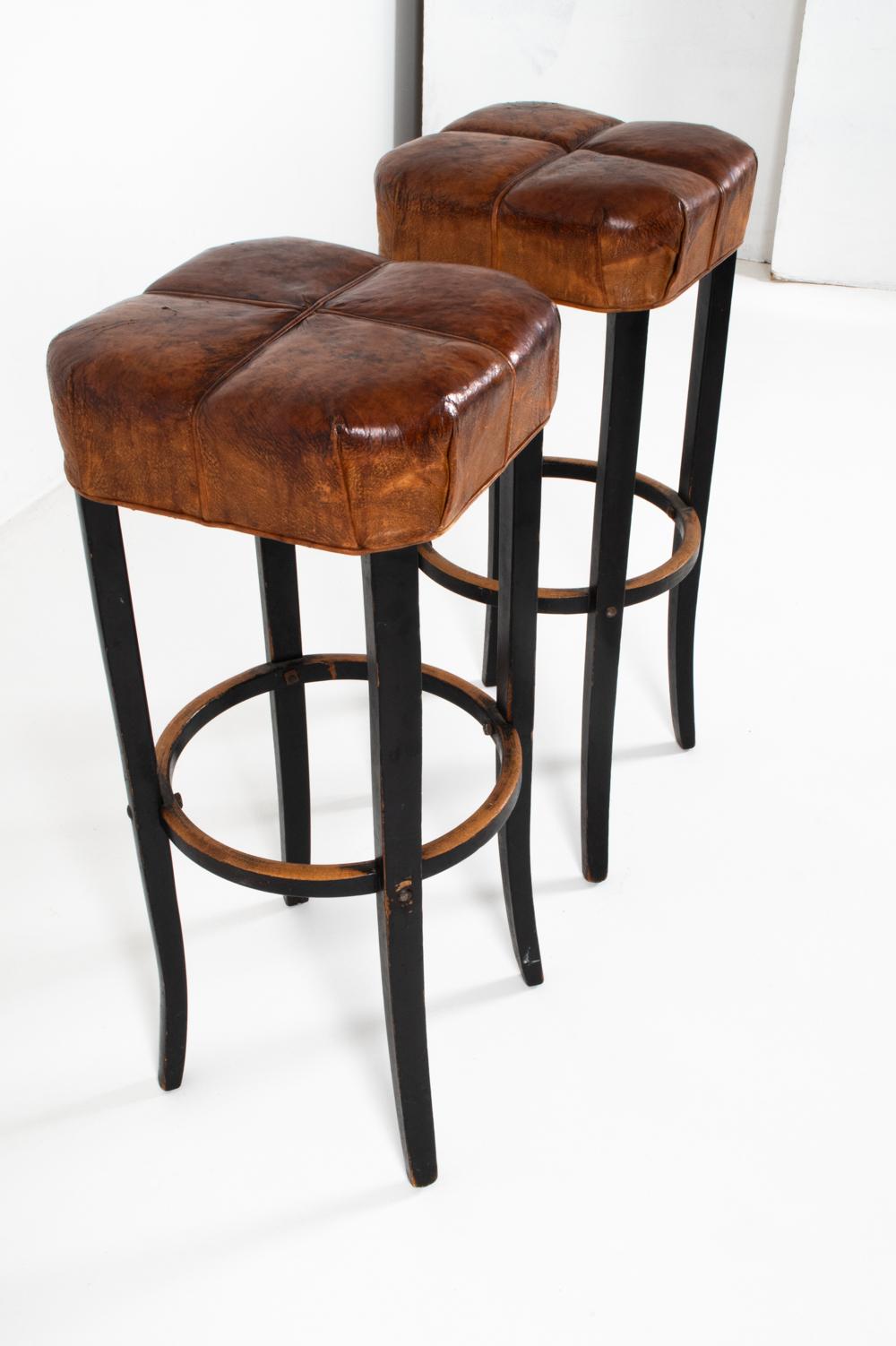 (3) Set of Beech and Leather Stools In The Style of Michael Thonet, C. 1930'S For Sale 5