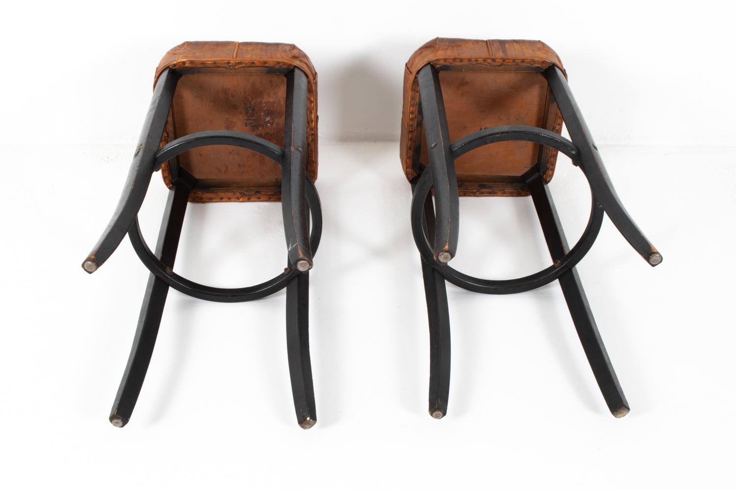(3) Set of Beech and Leather Stools In The Style of Michael Thonet, C. 1930'S For Sale 8