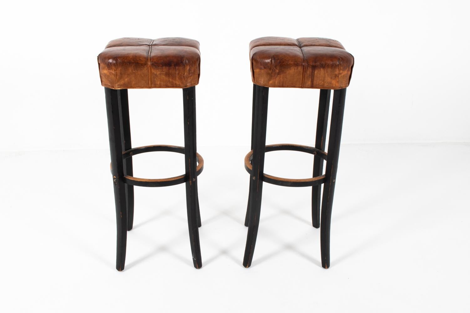 (3) Set of Beech and Leather Stools In The Style of Michael Thonet, C. 1930'S For Sale 11