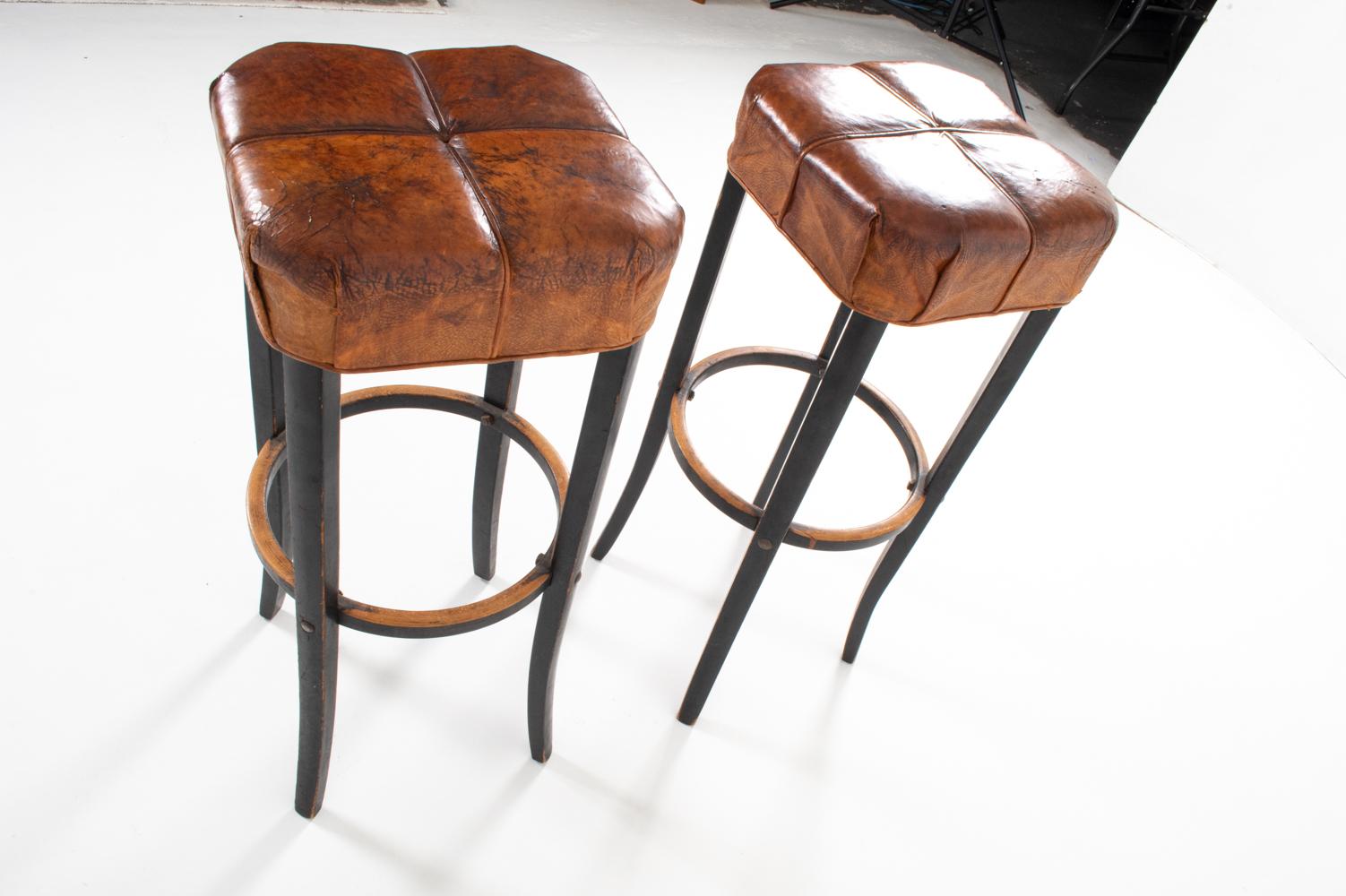 (3) Set of Beech and Leather Stools In The Style of Michael Thonet, C. 1930'S For Sale 3