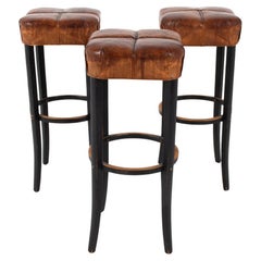(3) Set of Beech and Leather Stools In The Style of Michael Thonet, C. 1930'S