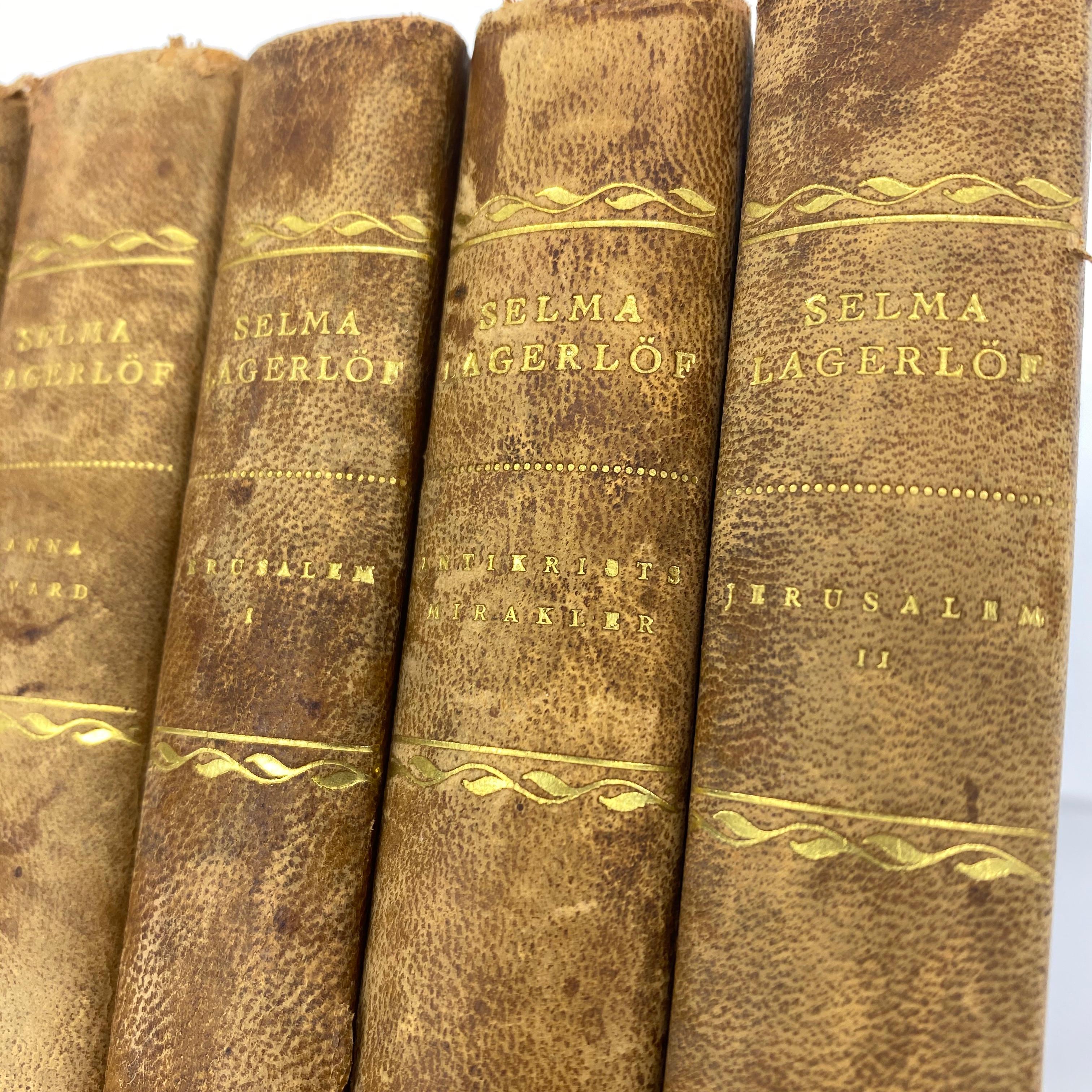 3 Sets of Swedish Vintage Leather Backed Books, Early 20th Century 6