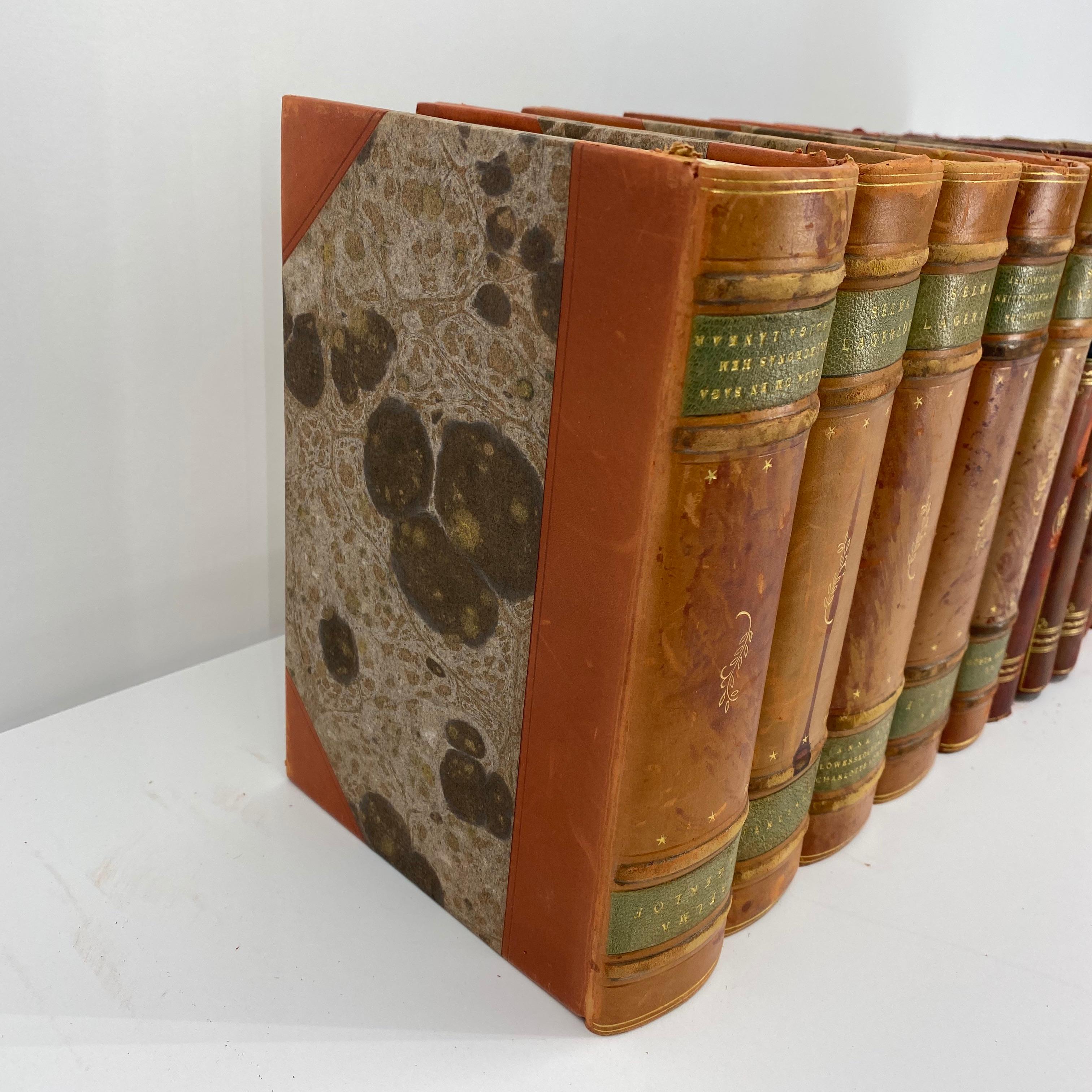 3 Sets of Swedish Vintage Leather Backed Books, Early 20th Century 8