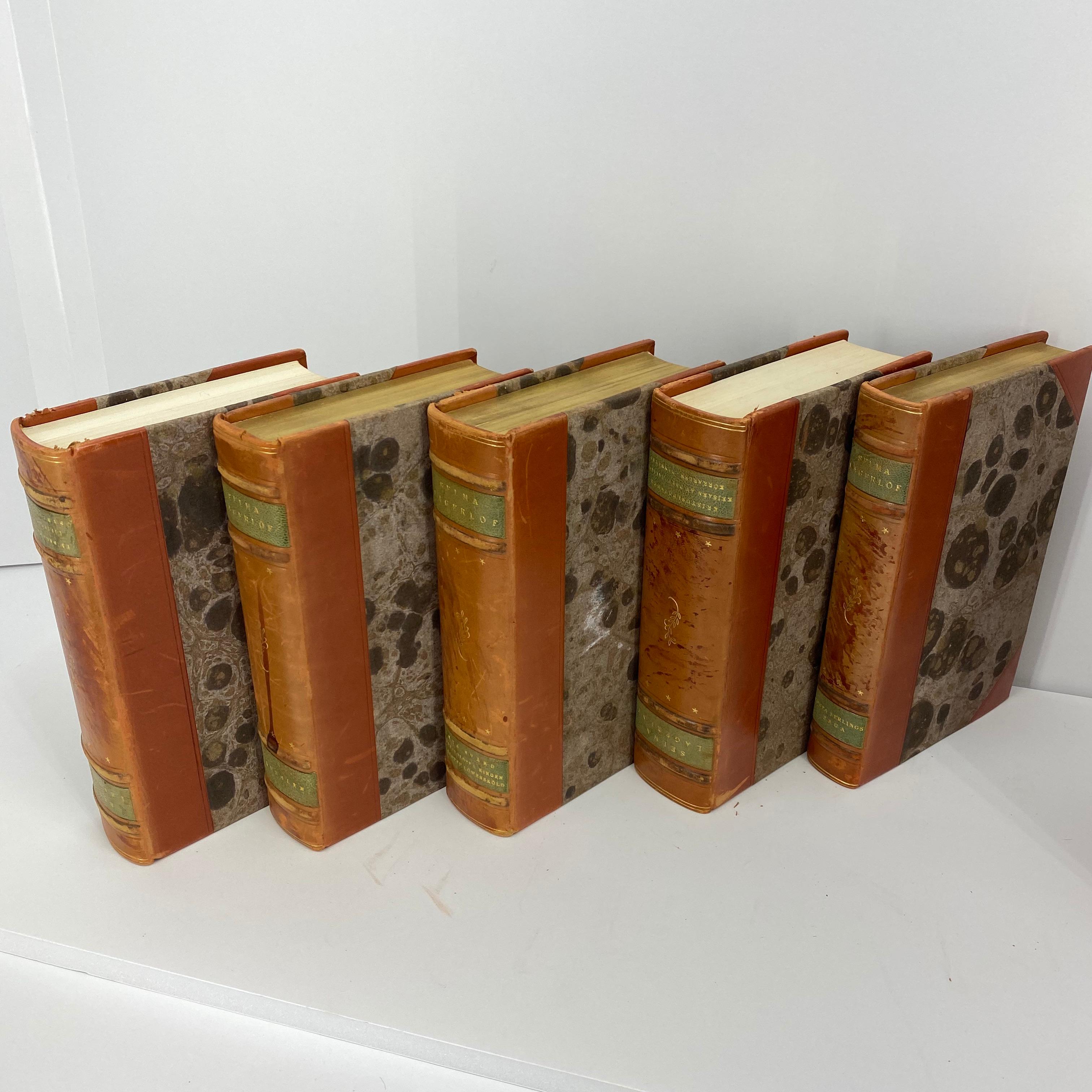 3 Sets of Swedish Vintage Leather Backed Books, Early 20th Century 9