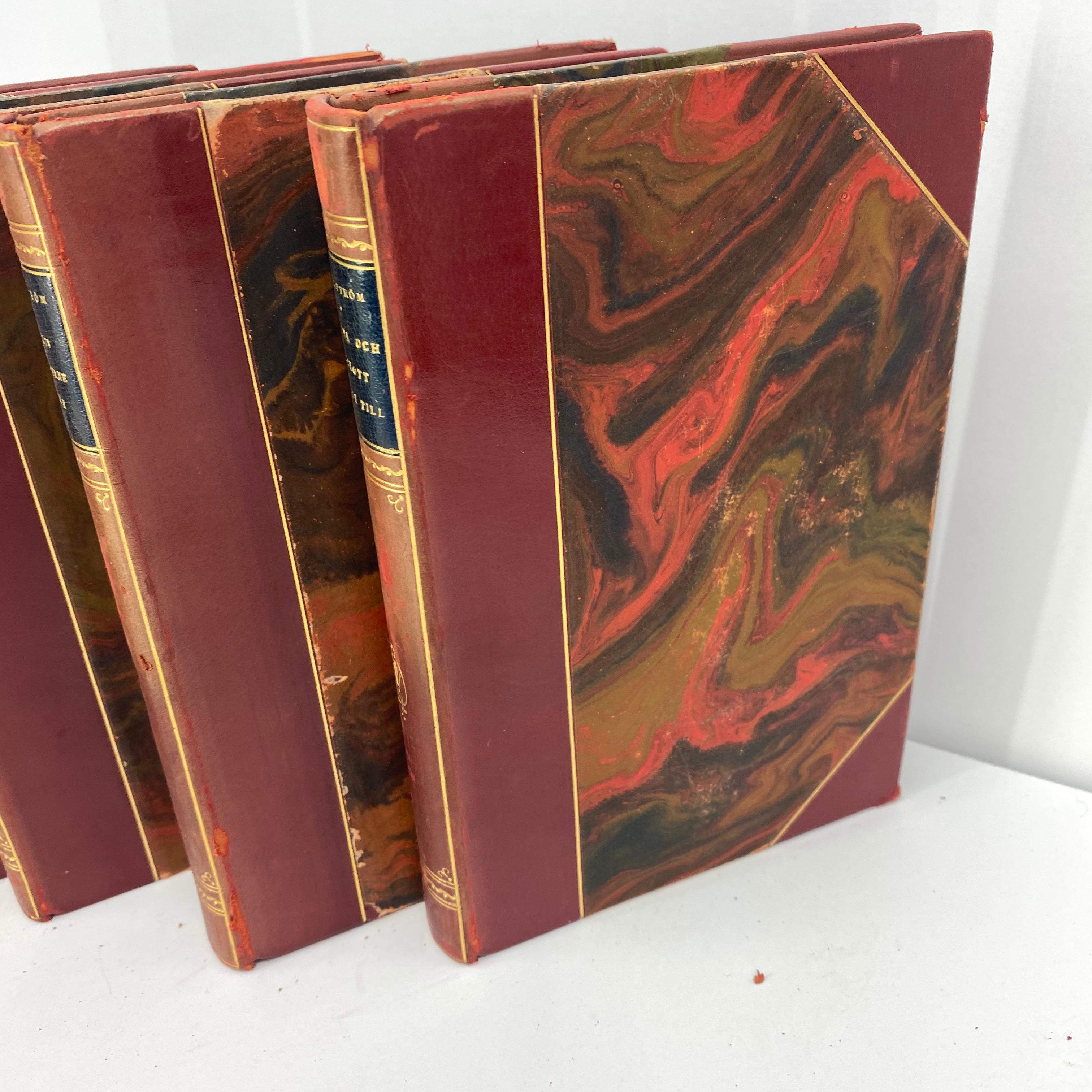 3 Sets of Swedish Vintage Leather Backed Books, Early 20th Century 12