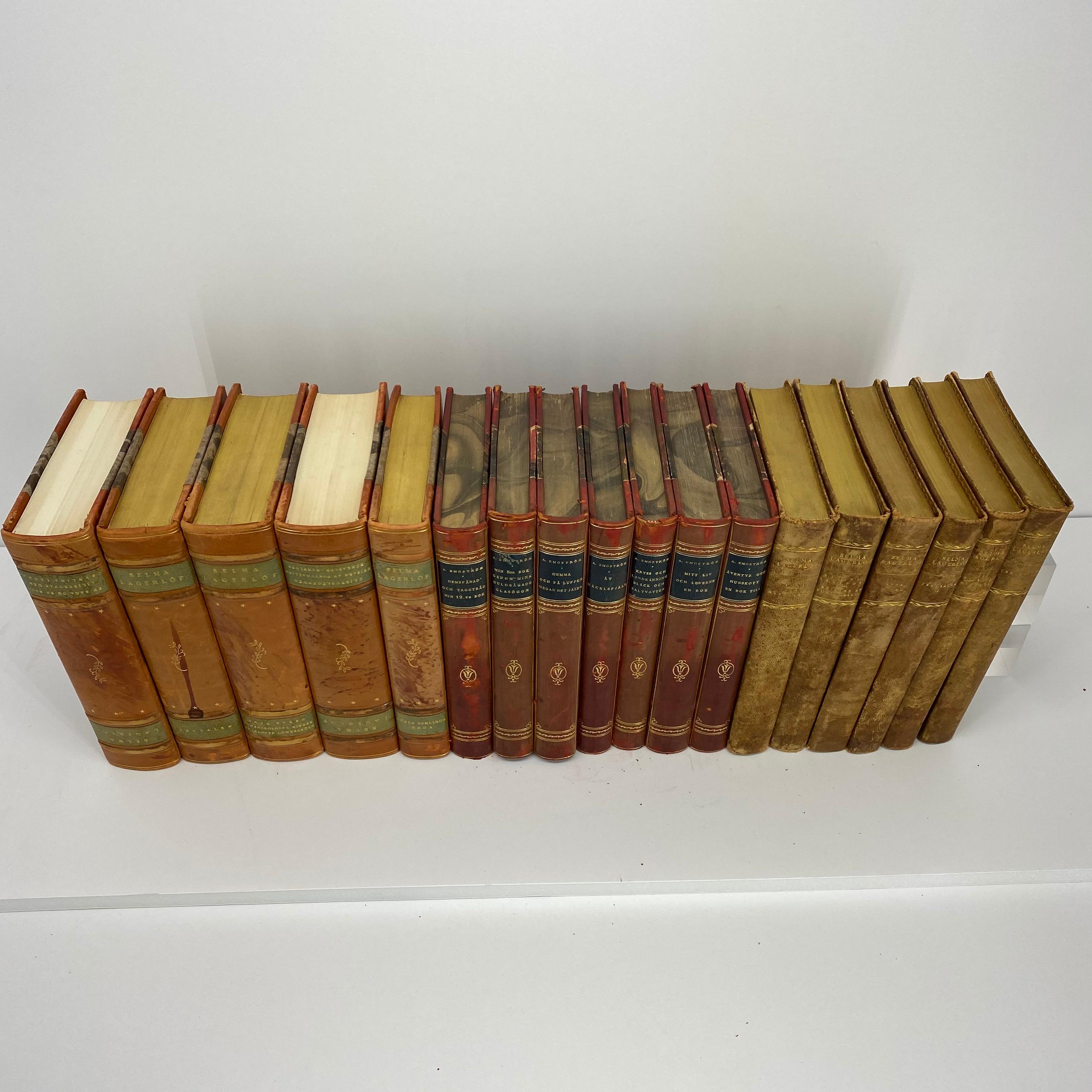 Two feet of 18 Swedish vintage leather backed books from the early 20th Century

The 18 books are 3 sets of Swedish books with complimentary shipping included

Please note that we have thousands of books in inventory that we can be custom delivered