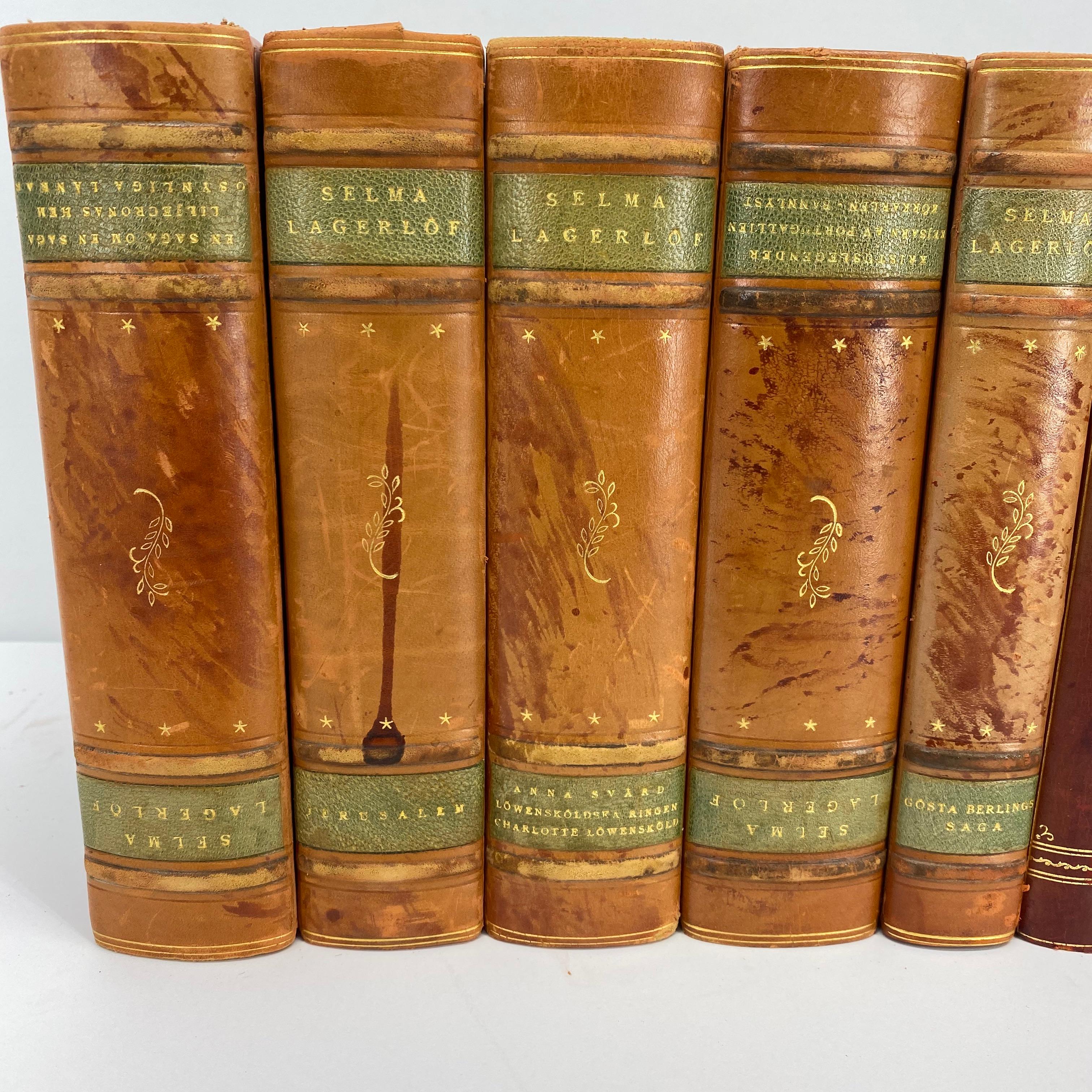 Chesterfield 3 Sets of Swedish Vintage Leather Backed Books, Early 20th Century