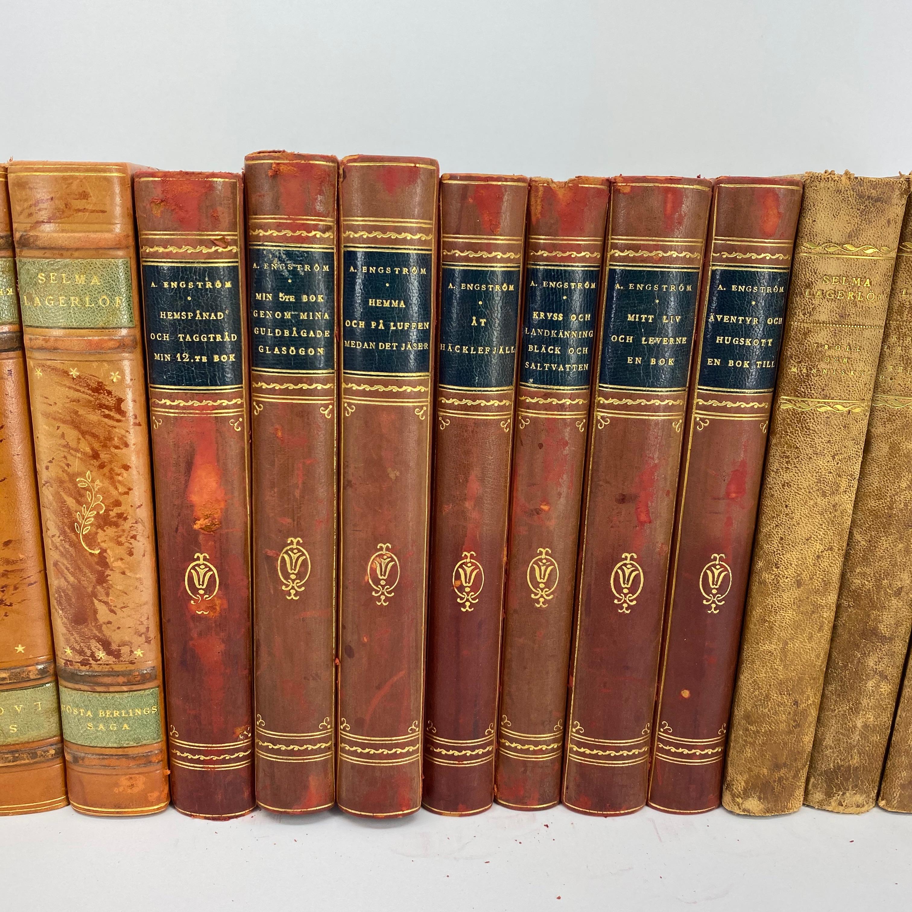 3 Sets of Swedish Vintage Leather Backed Books, Early 20th Century In Good Condition In Haddonfield, NJ