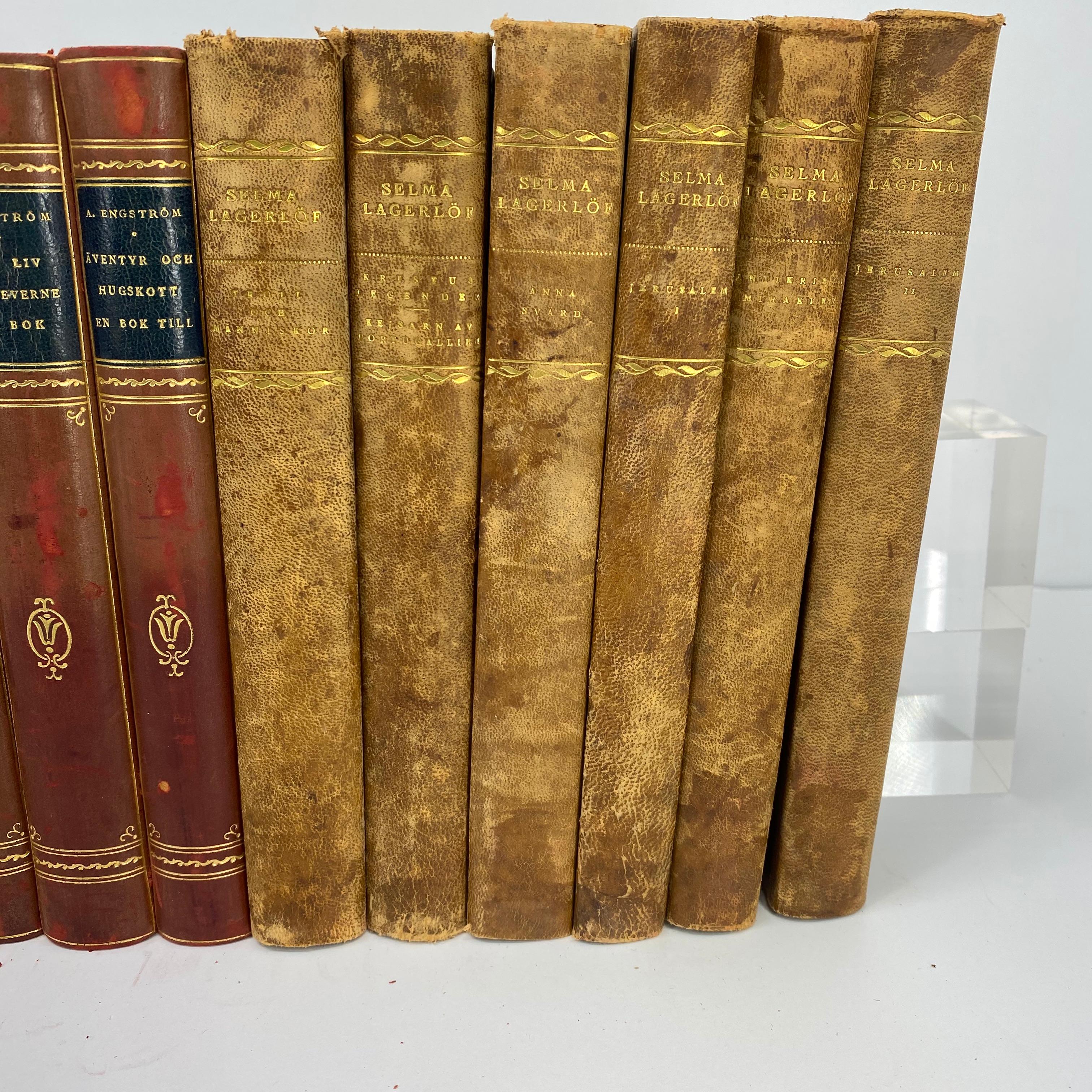 3 Sets of Swedish Vintage Leather Backed Books, Early 20th Century 1