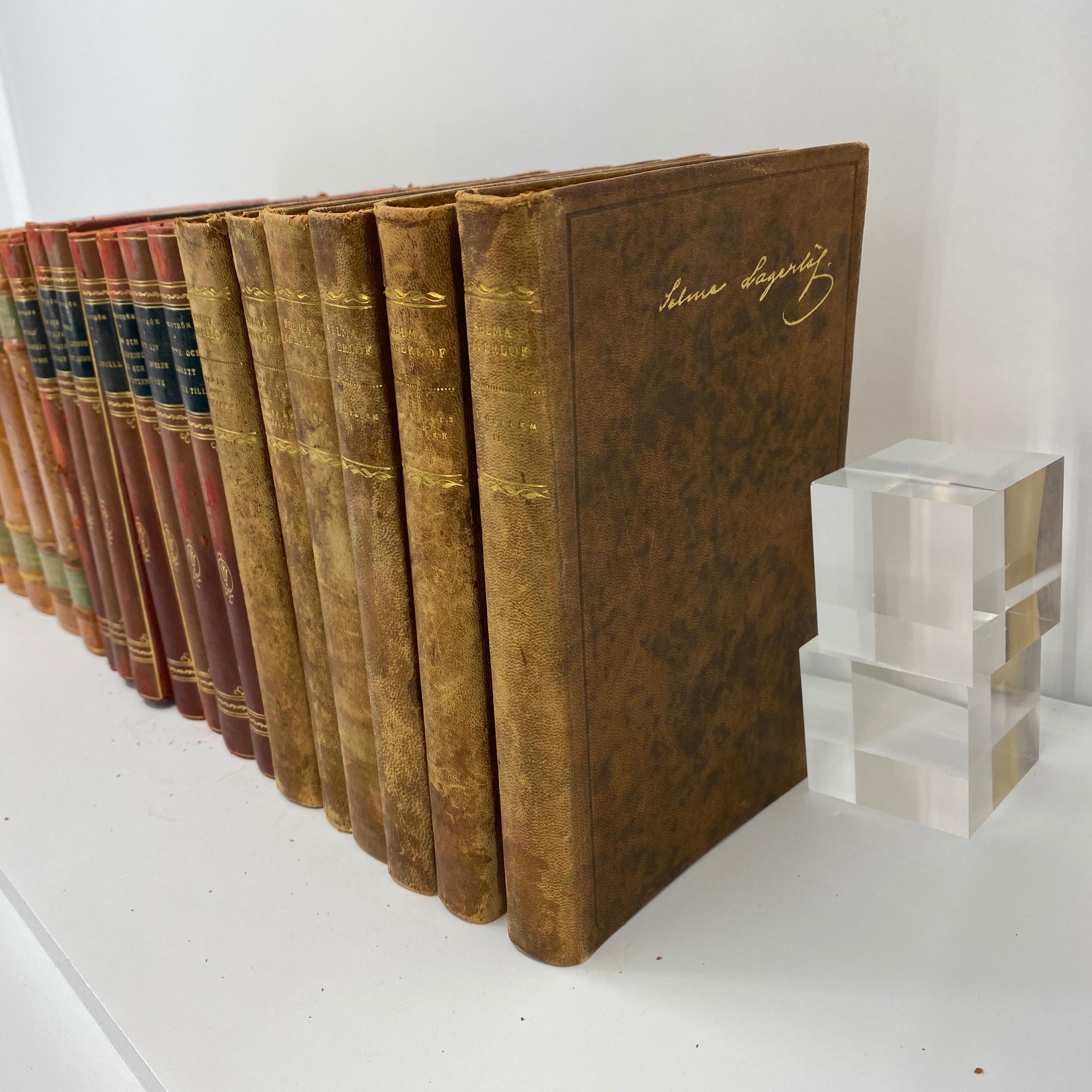 3 Sets of Swedish Vintage Leather Backed Books, Early 20th Century 2