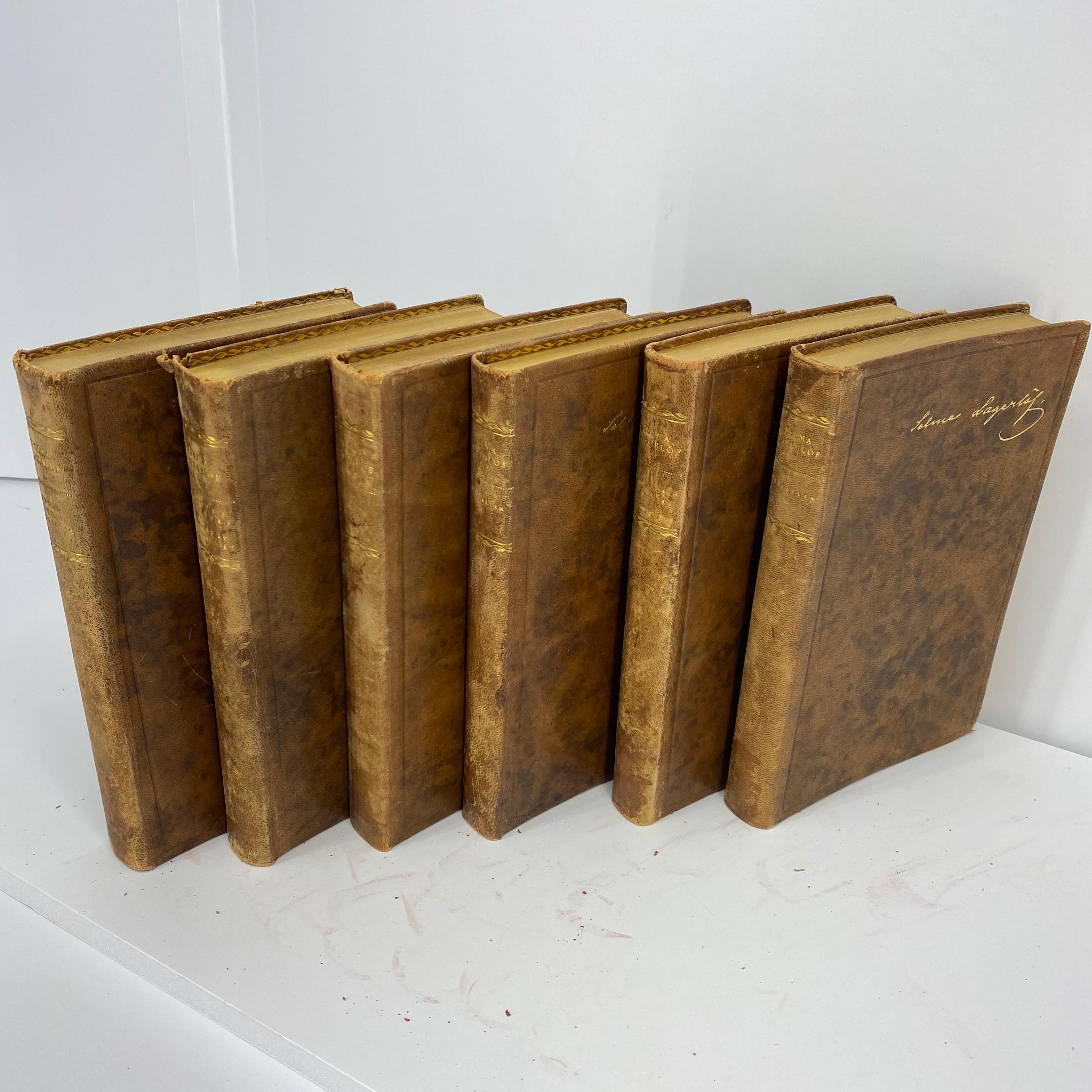 3 Sets of Swedish Vintage Leather Backed Books, Early 20th Century 3