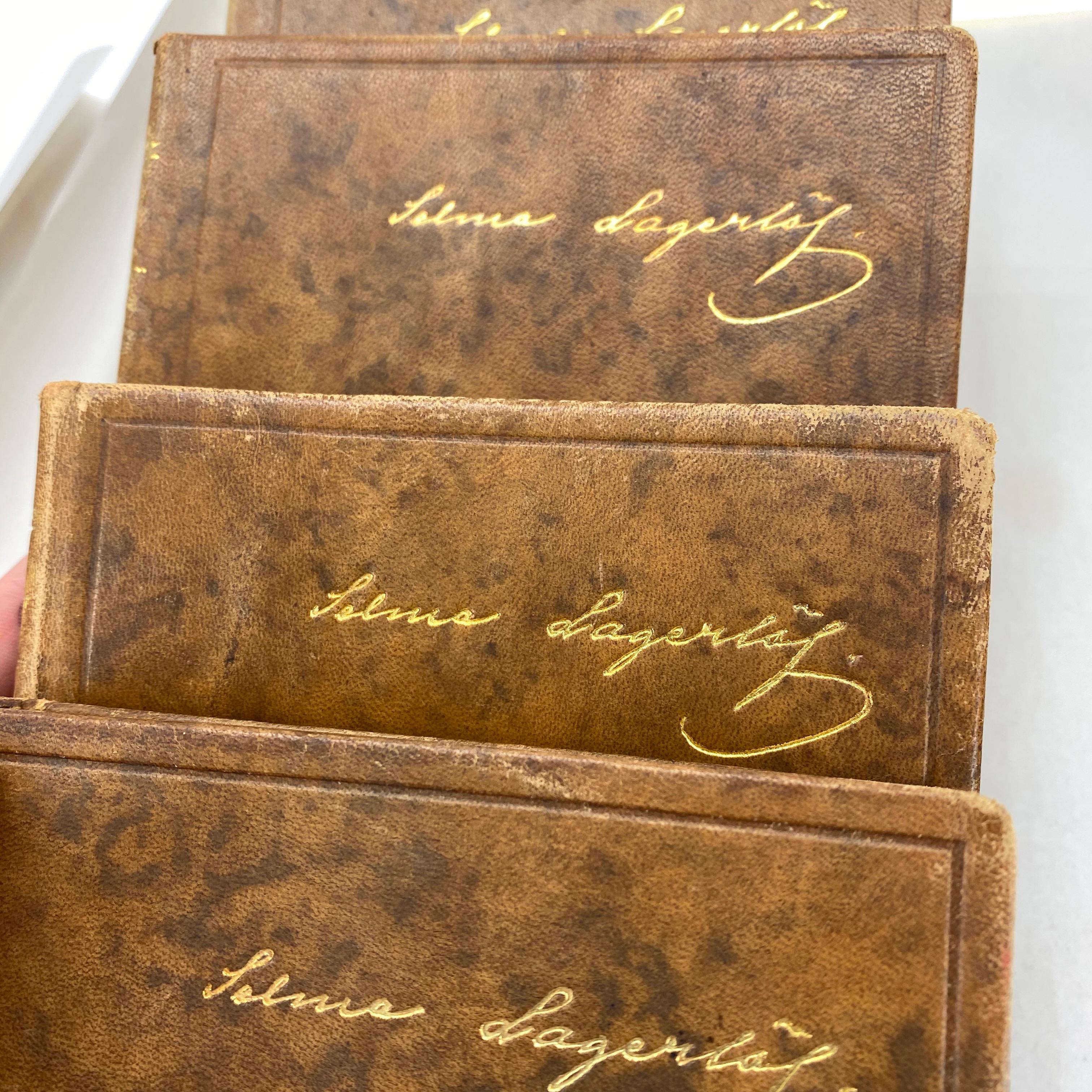 3 Sets of Swedish Vintage Leather Backed Books, Early 20th Century 5