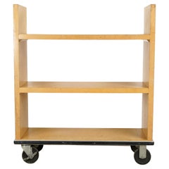 3 Shelf Rolling Maple Library Book Cart