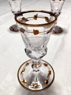 3 Shot or Liquor Glasses Hand Blown, Engraved, Gilded Rose 'Paula' by Moser