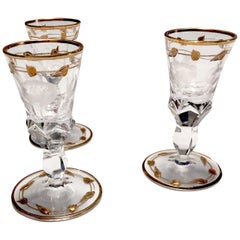 3 Shot or Liquor Glasses Hand Blown, Engraved, Gilded Rose 'Paula' by Moser