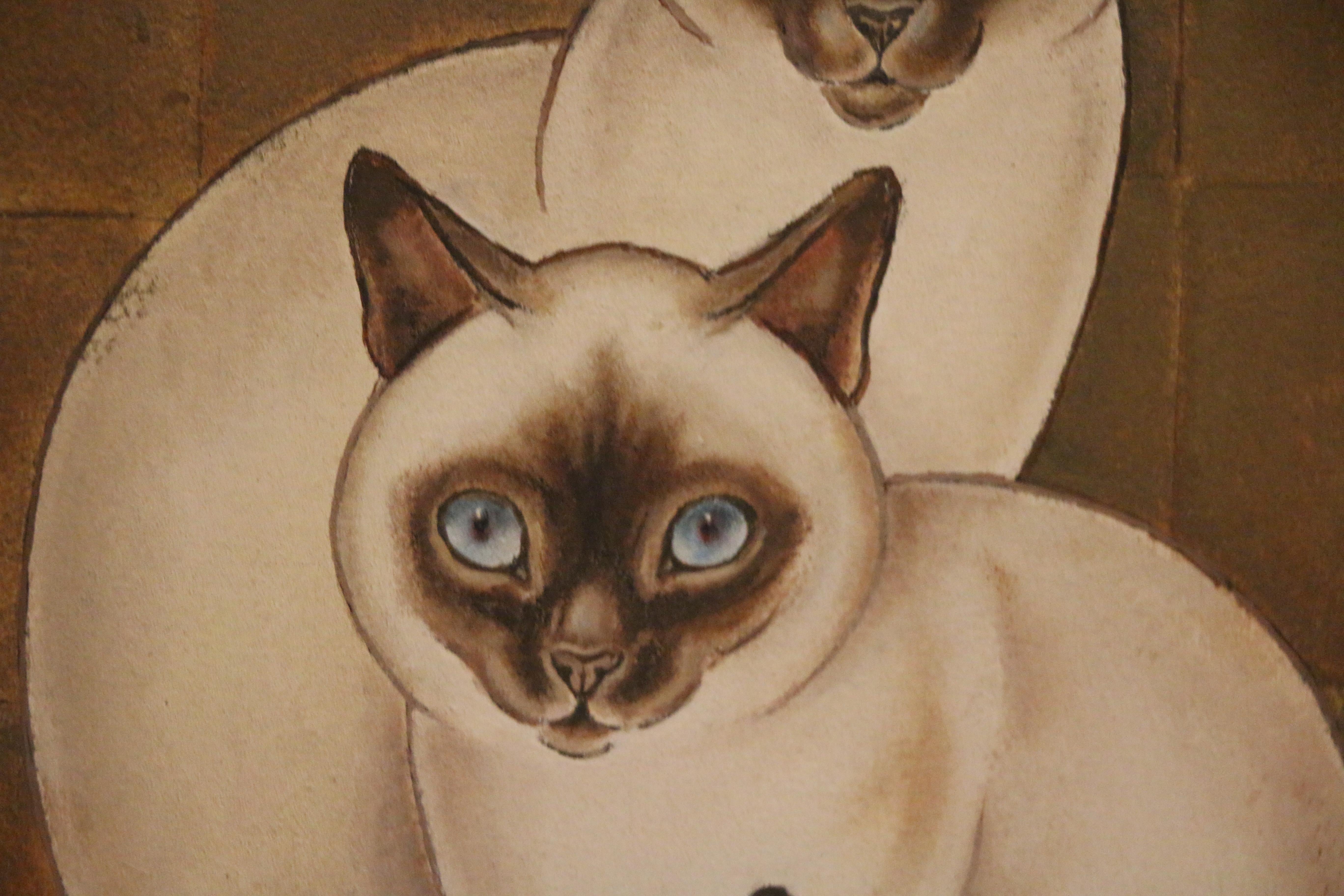 3 Siamese Cats, Oil on Panel by Jacques Nam, France, Art Deco, 1930's In Good Condition In Paris, FR