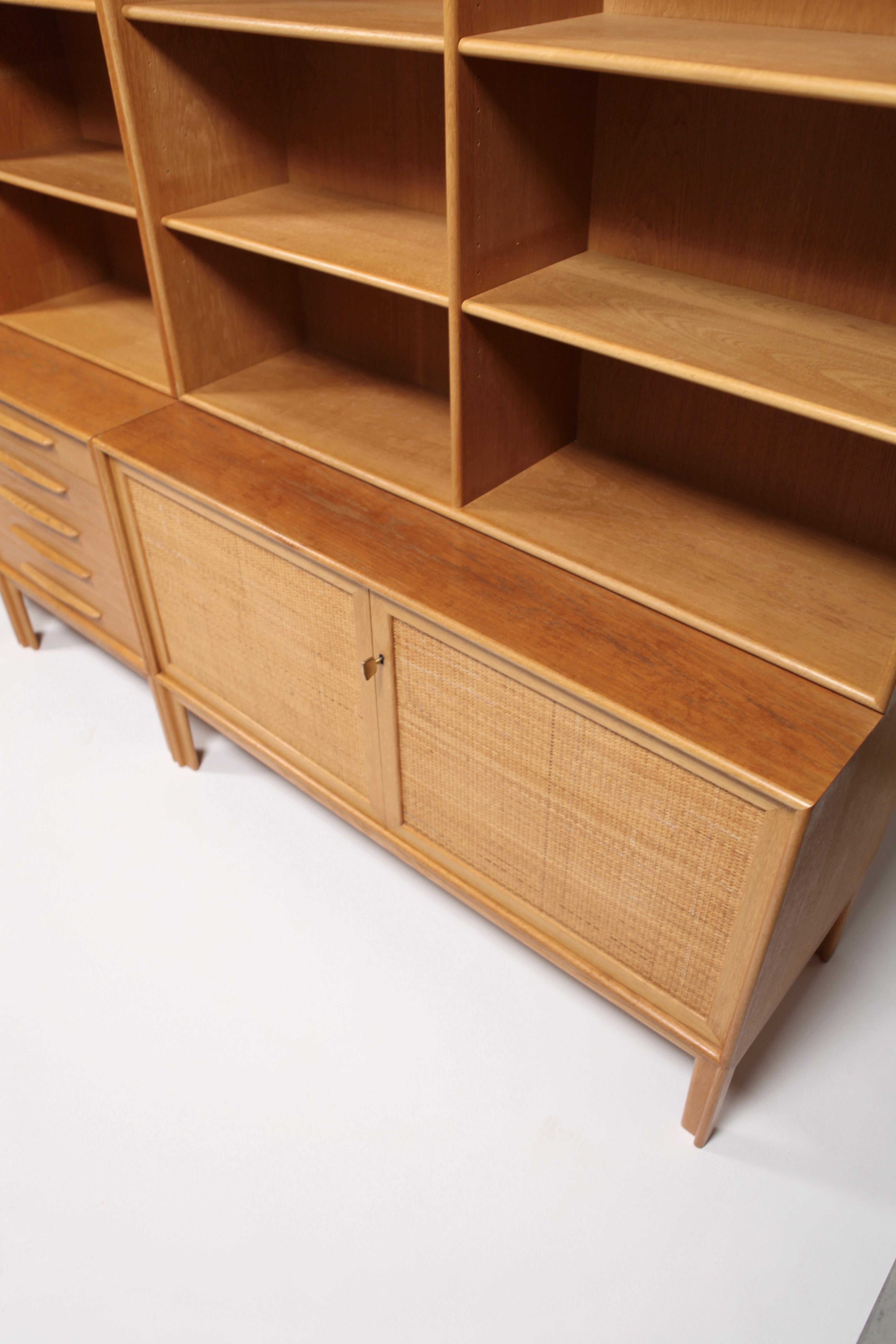 3 Sideboards with Bookcases in Oak and Cane by Alf Svensson, 1963 2