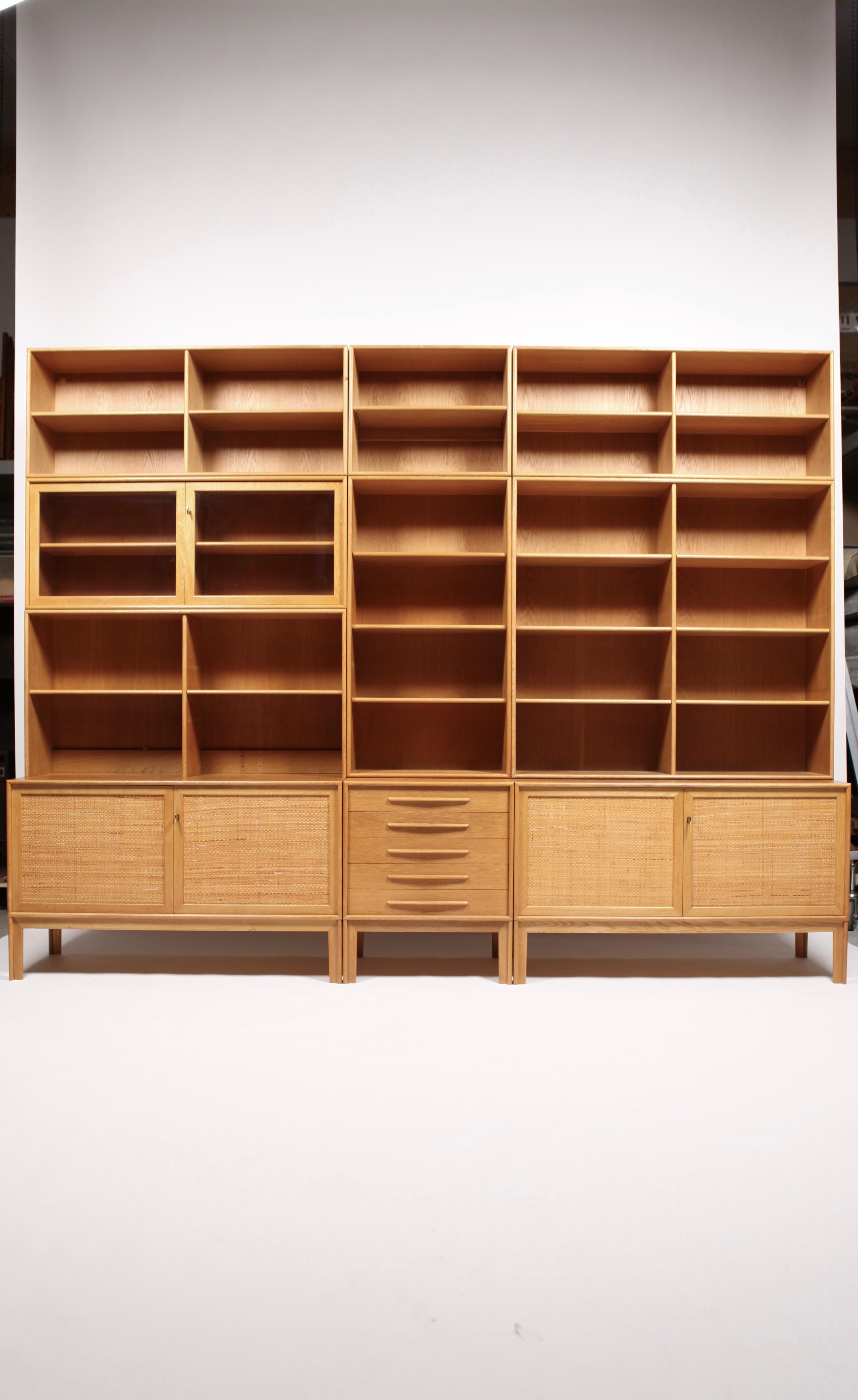 3 Sideboards with Bookcases in Oak and Cane by Alf Svensson, 1963 In Good Condition In Berlin, DE