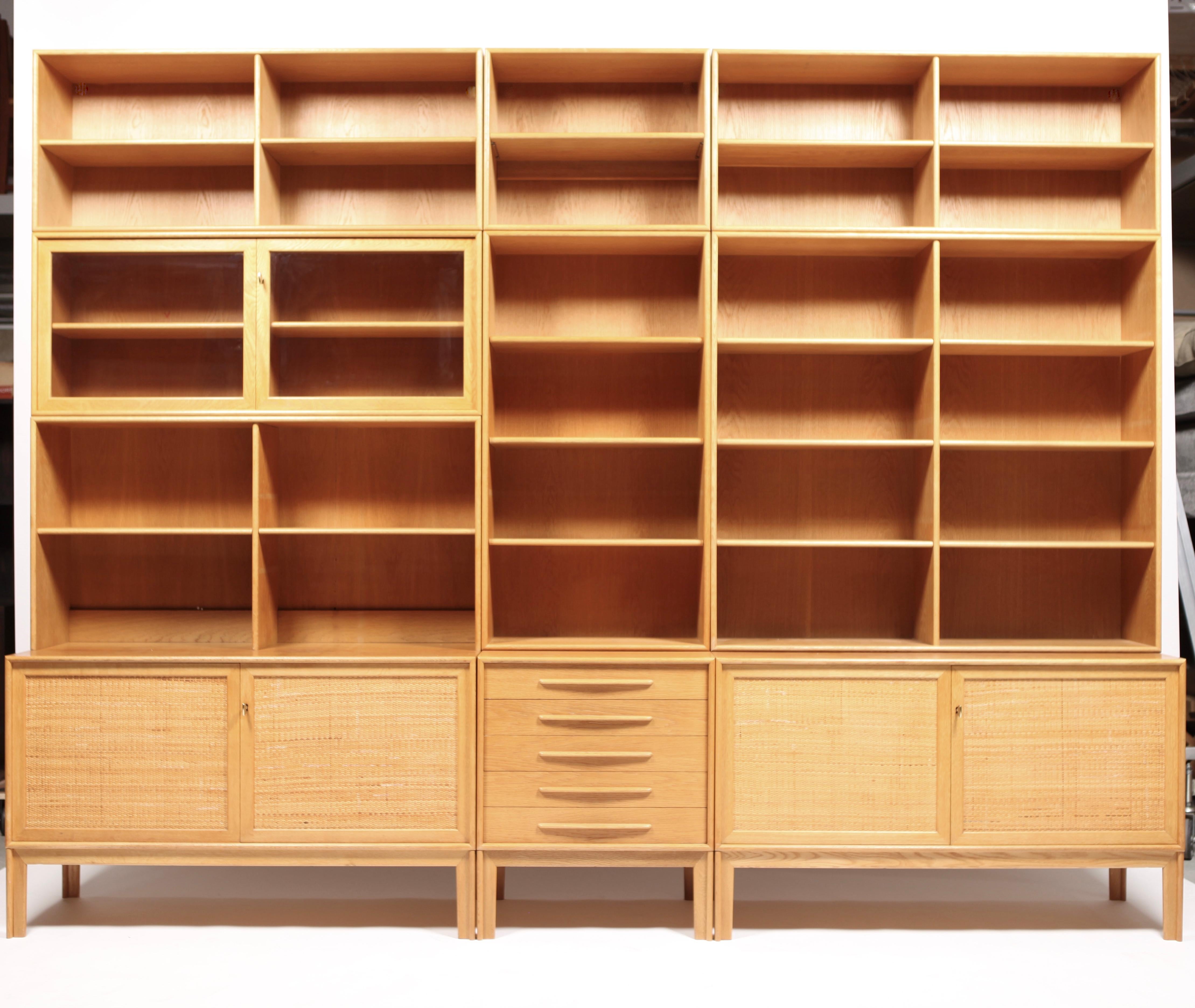 Mid-20th Century 3 Sideboards with Bookcases in Oak and Cane by Alf Svensson, 1963