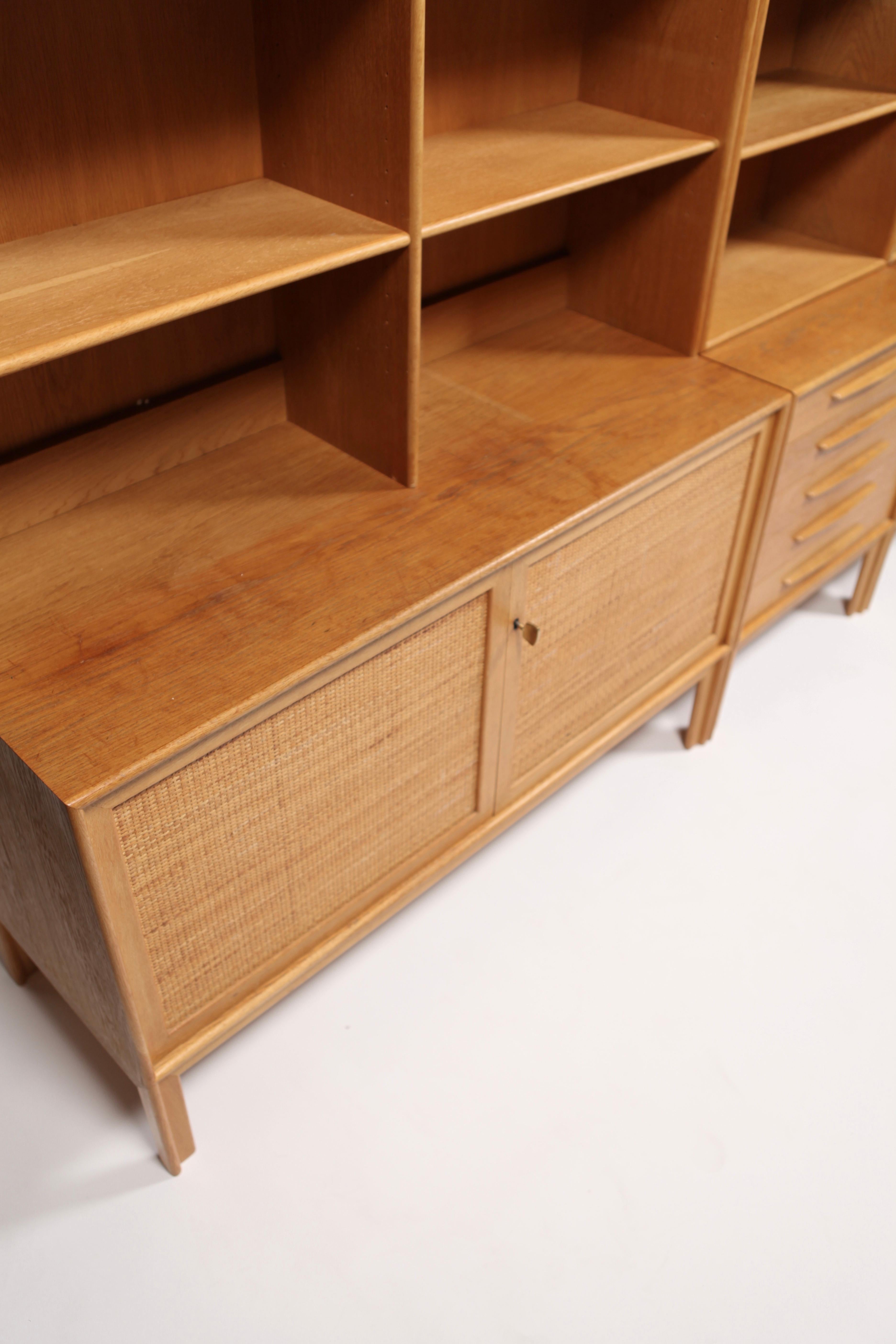 3 Sideboards with Bookcases in Oak and Cane by Alf Svensson, 1963 1