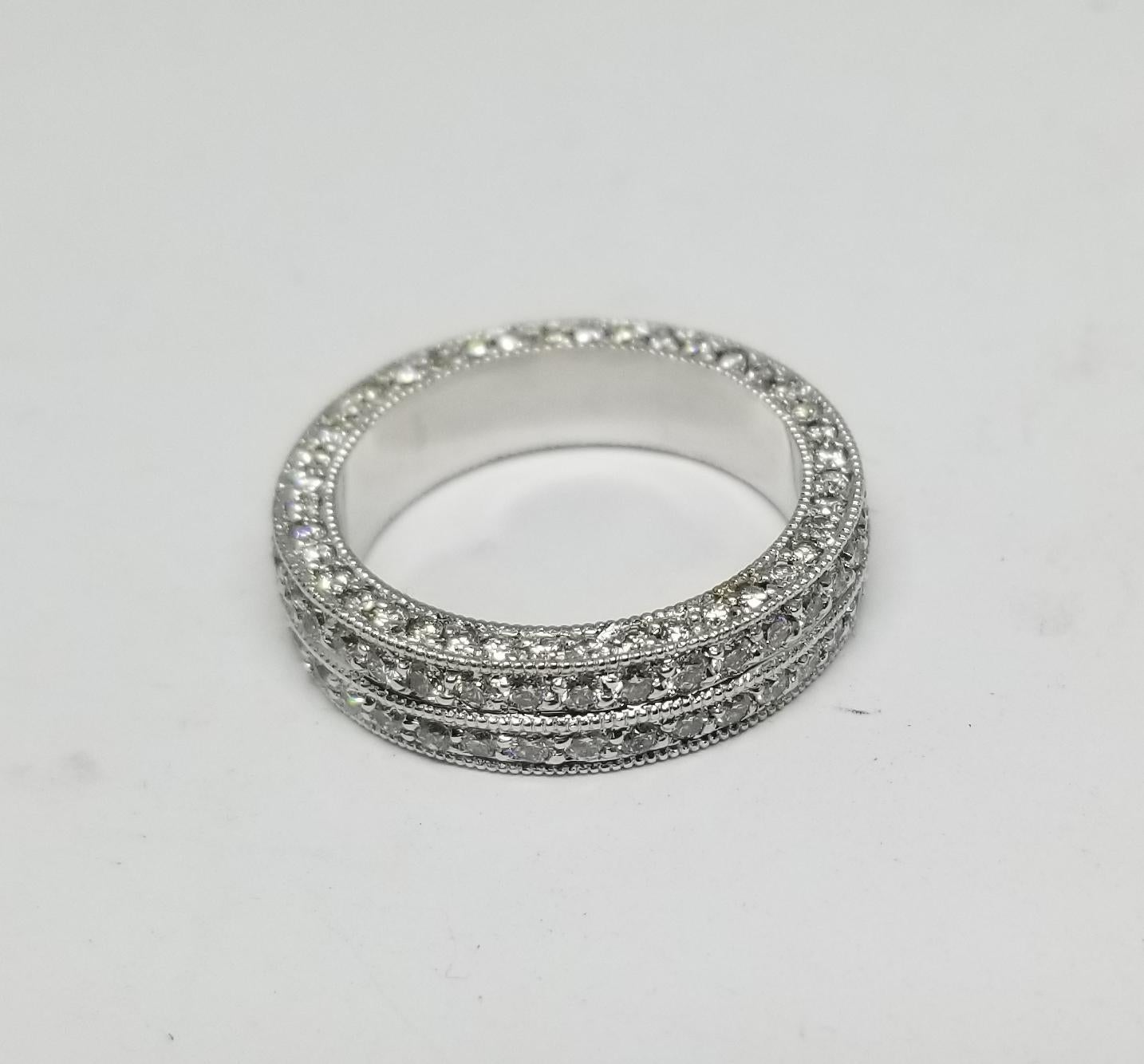 Contemporary 3 sided Diamond 2-Row Pave Eternity Ring Total Weight 2.10 Carat For Sale