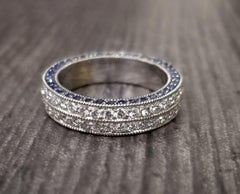3 sided Diamond and Sapphire Pave Eternity Ring