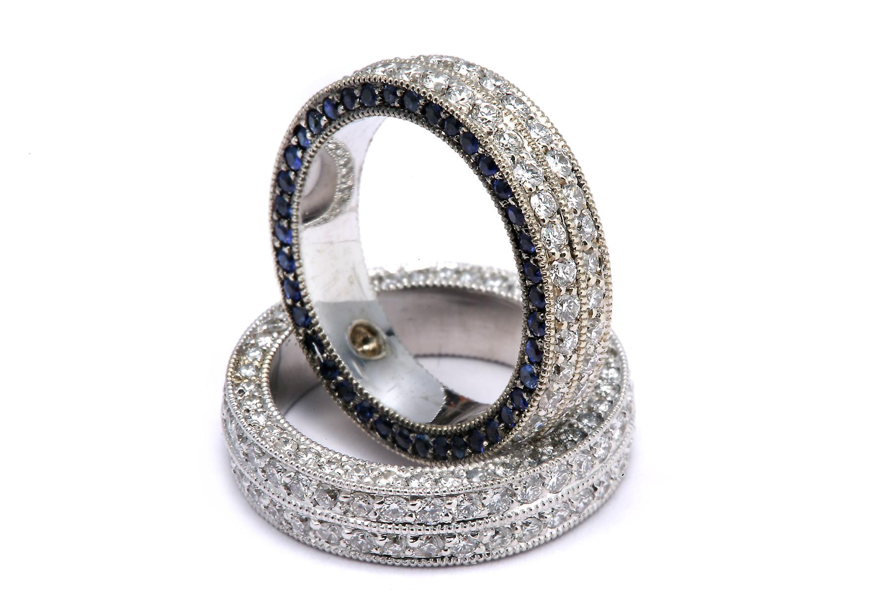 Eternity-Ring mit 3 Seiten und Diamanten und Saphiren in Pave im Angebot 2
