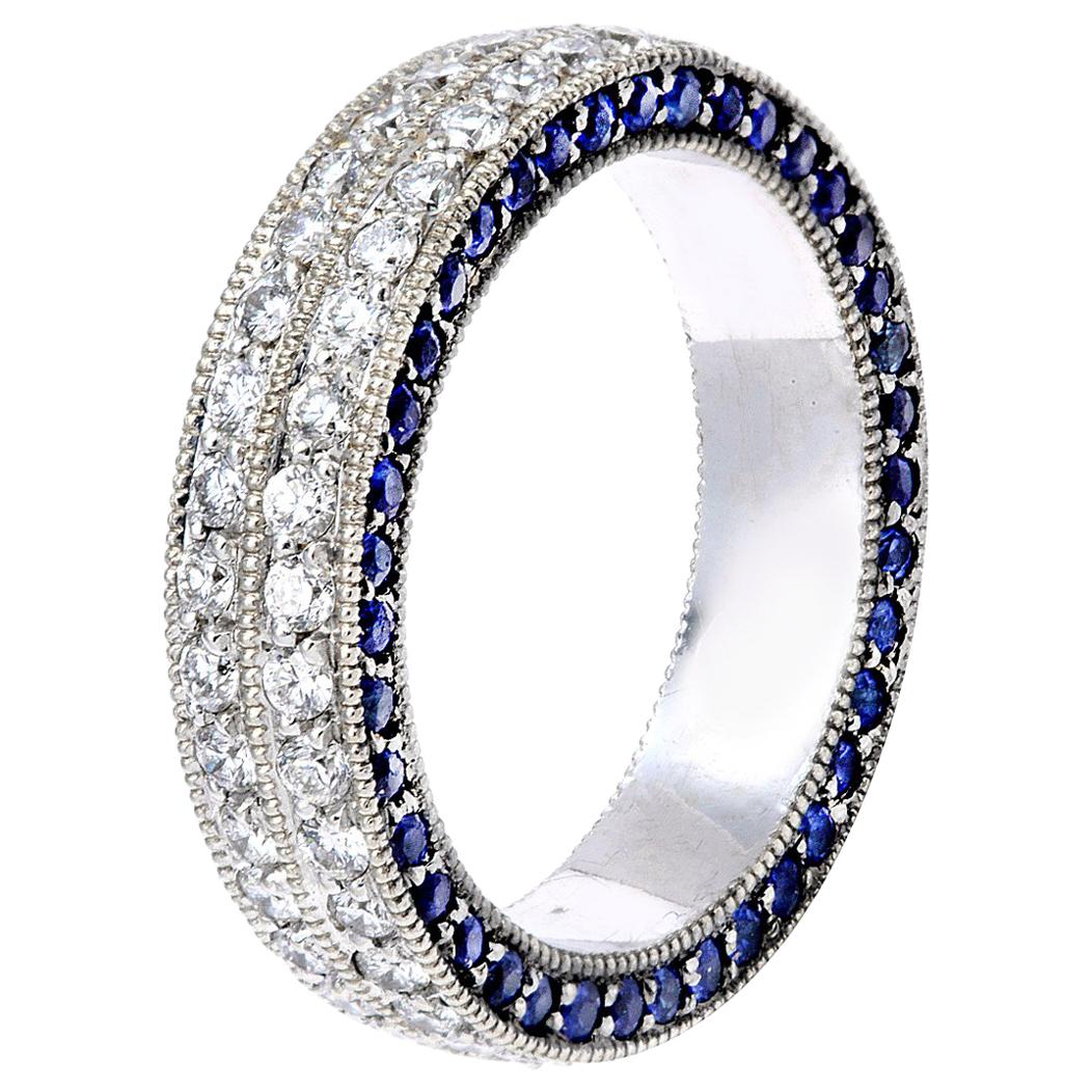 3 sided Diamond and Sapphire Pave Eternity Ring For Sale