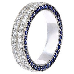 3 sided Diamond and Sapphire Pave Eternity Ring